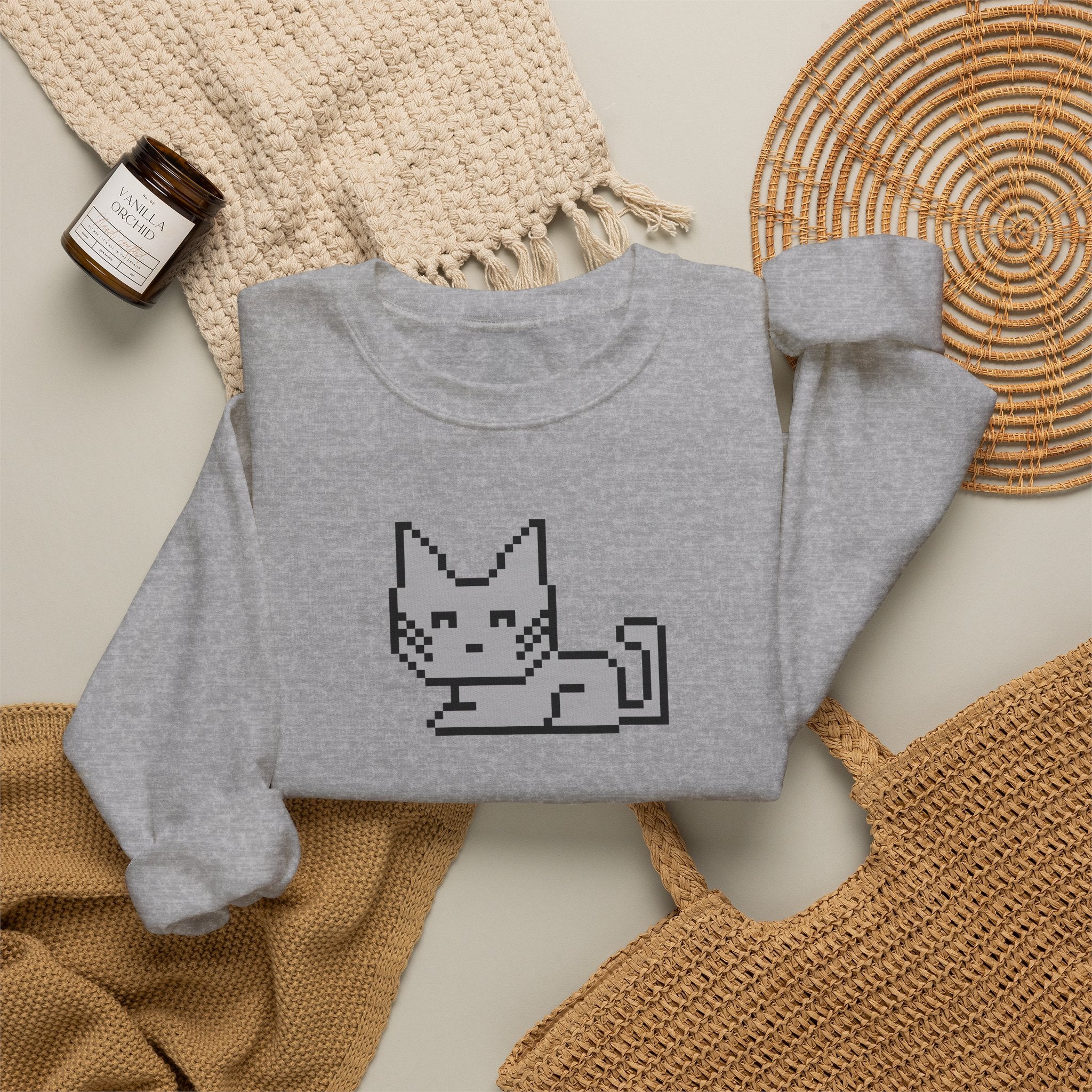 Pixel Cat Crewneck Sweatshirt — Retro 8‑Bit Cat Graphic