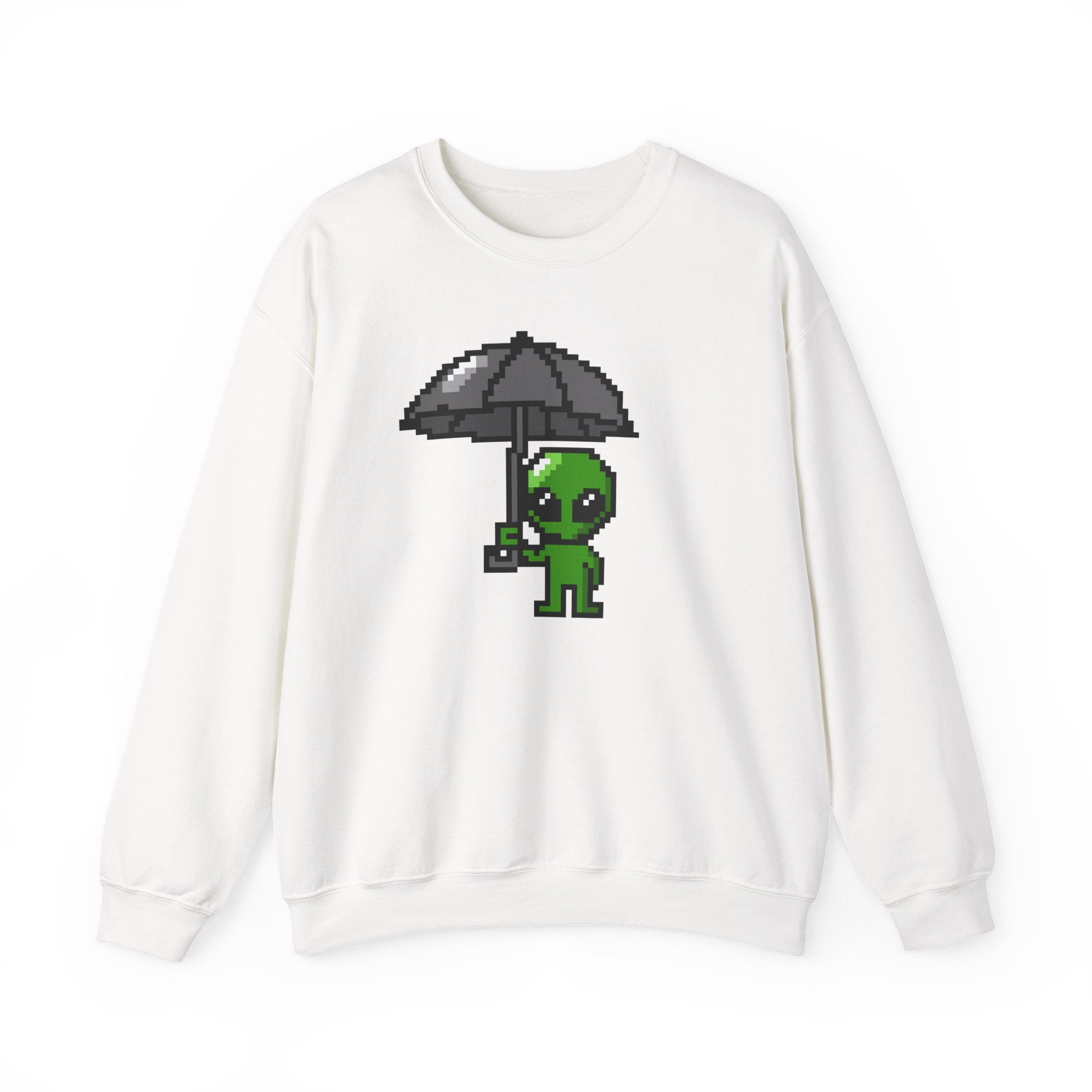 Pixel Alien Umbrella Sweatshirt — Cute Retro Gamer Crewneck
