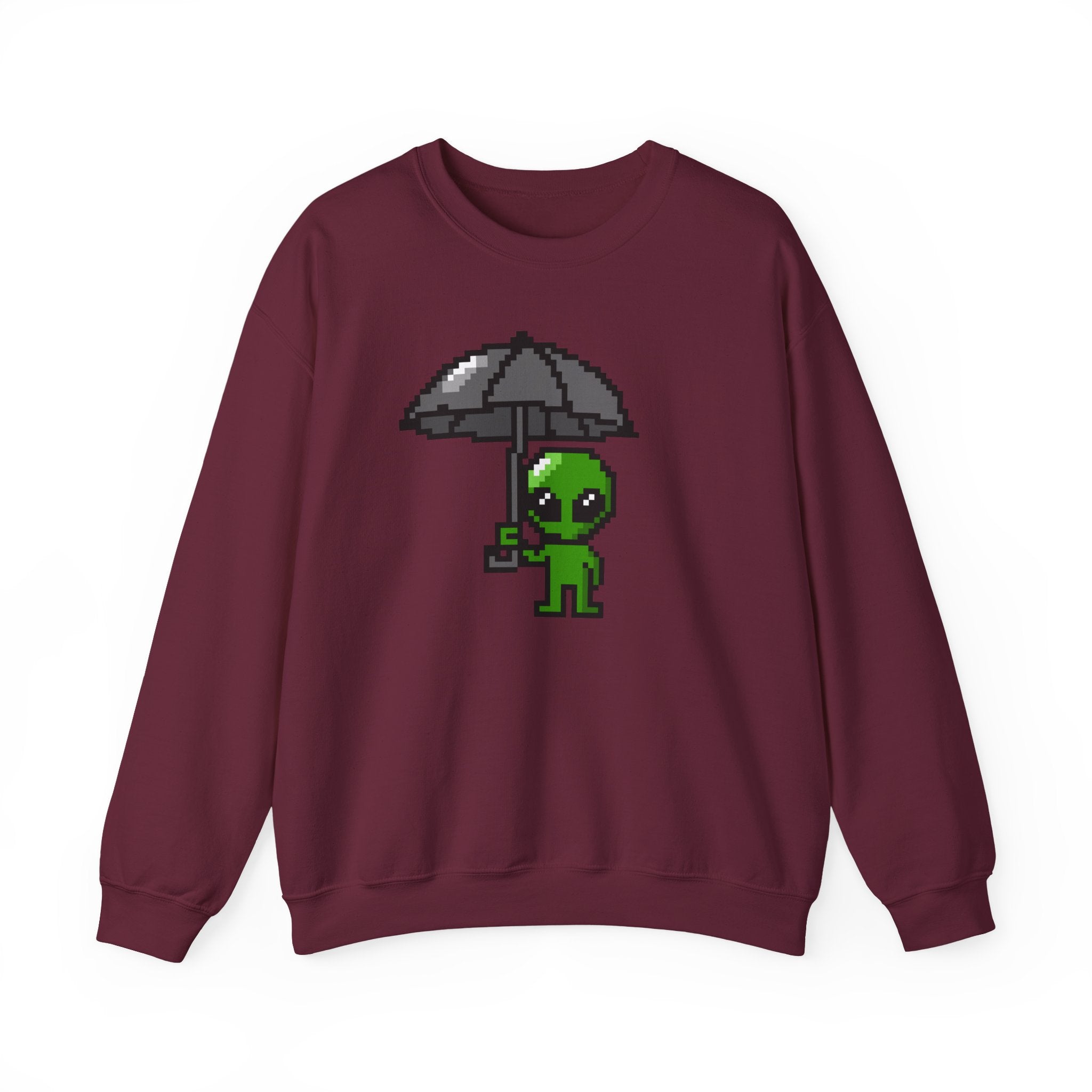Pixel Alien Umbrella Sweatshirt — Cute Retro Gamer Crewneck