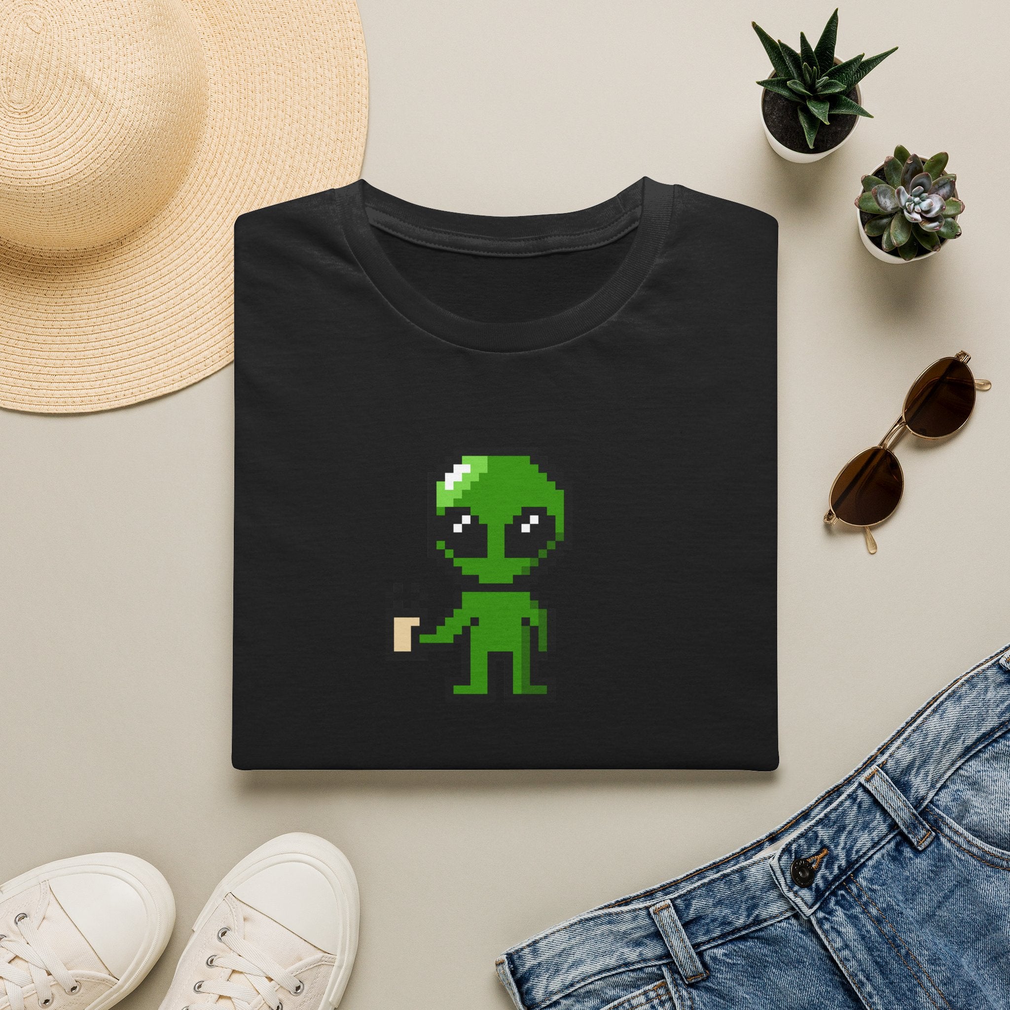 Pixel Alien Holding Coffee T-Shirt