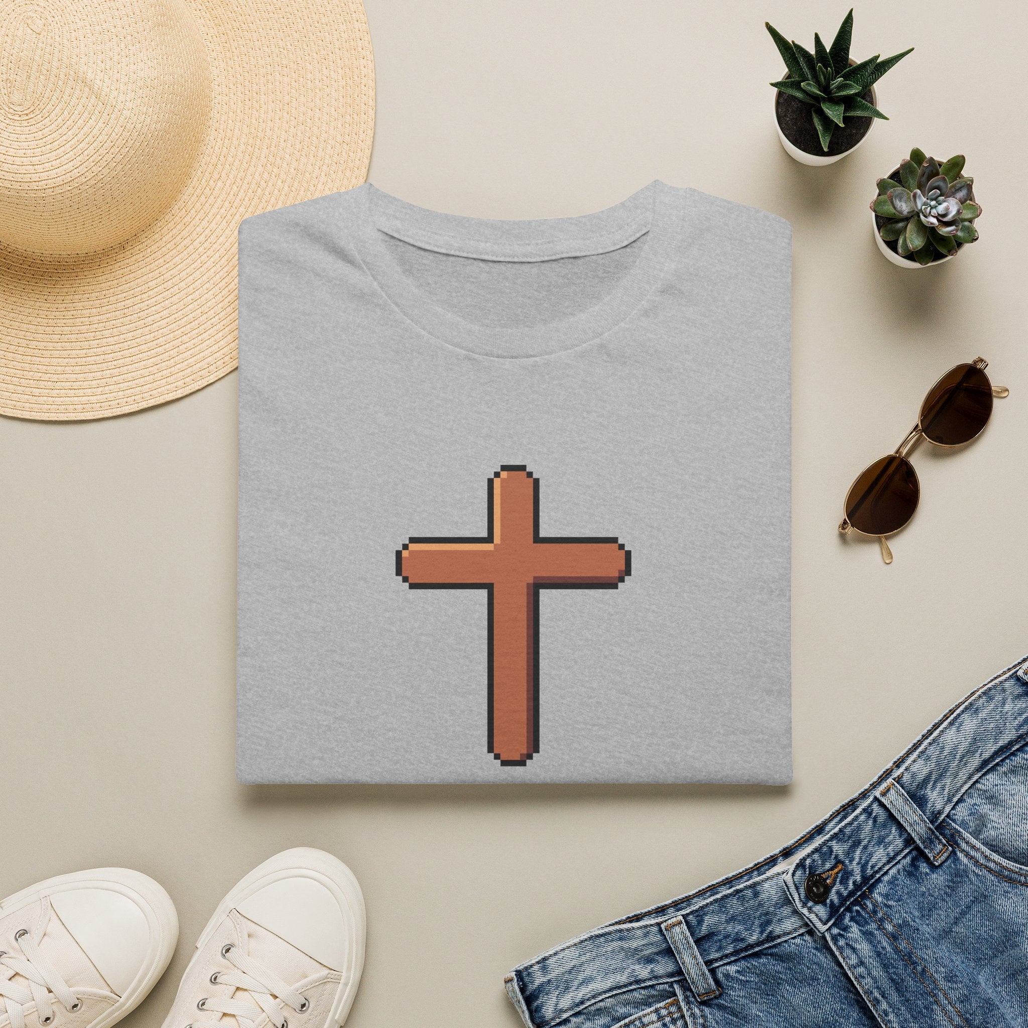 Pixel Cross T-Shirt — Minimal Christian Faith Graphic Tee
