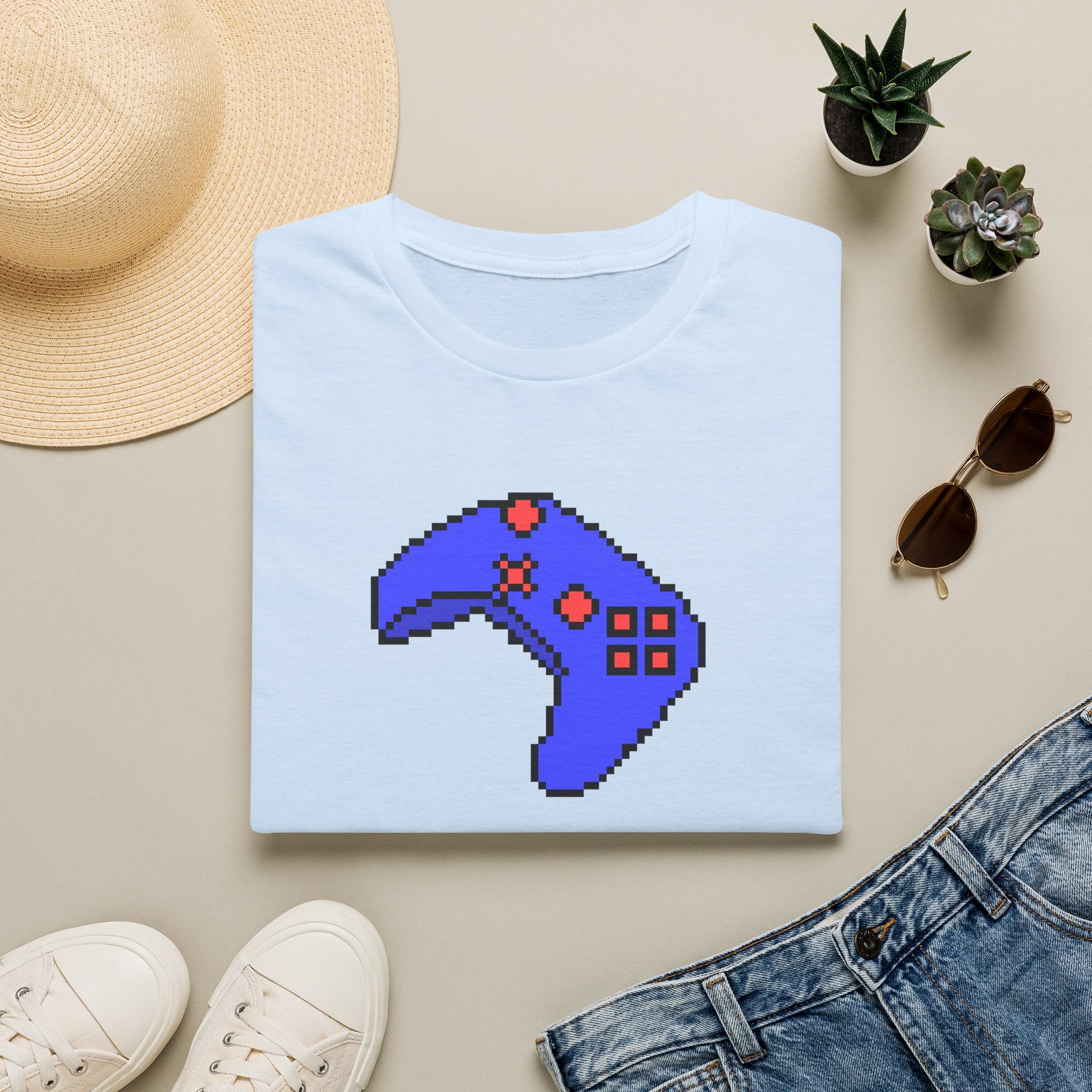 Pixel Blue Gamepad T-Shirt — Retro Gamer Controller Tee