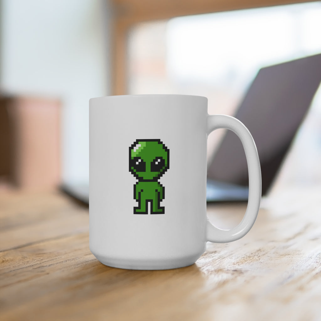 Pixel Alien Mug 15oz — Cute Retro Space Coffee Cup
