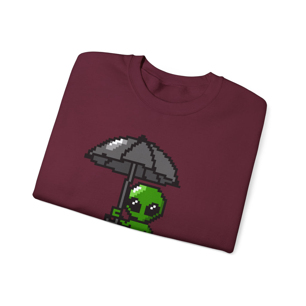 Pixel Alien Umbrella Sweatshirt — Cute Retro Gamer Crewneck