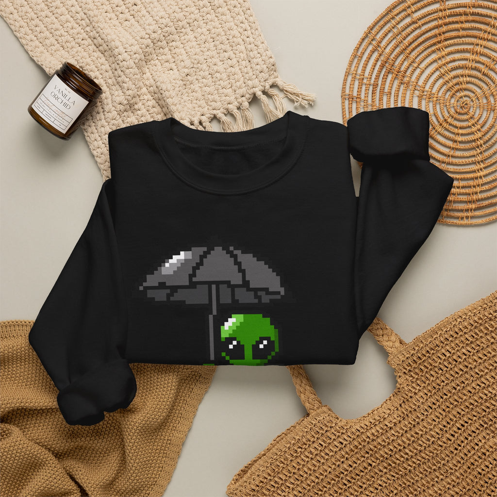 Pixel Alien Umbrella Sweatshirt — Cute Retro Gamer Crewneck