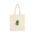 Alien Pixel Art Tote Bag — Cute Green Alien Holding Coffee Canvas Tote