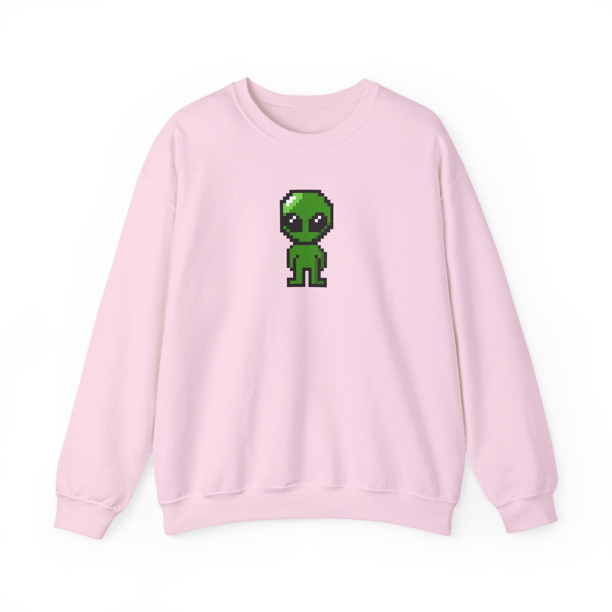 Pixel Alien Crewneck Sweatshirt — Cute Retro 8-Bit Green Alien Graphic