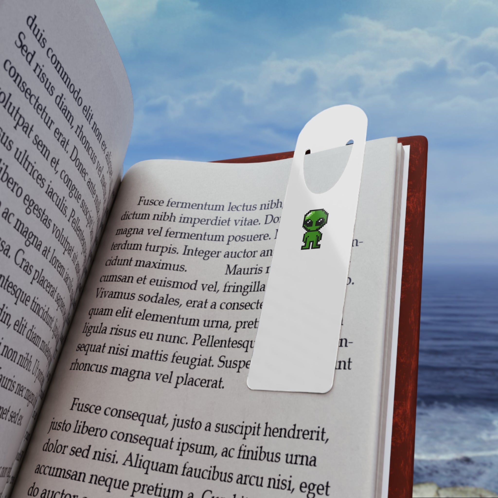 Alien Pixel Bookmark — Cute Retro Gaming Metal Bookmark for Readers & Gamers