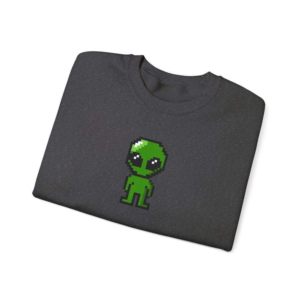 Pixel Alien Crewneck Sweatshirt — Cute Retro 8-Bit Green Alien Graphic