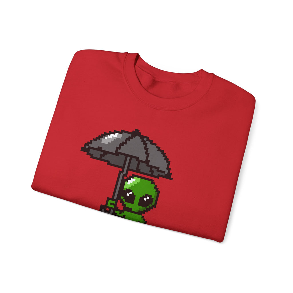 Pixel Alien Umbrella Sweatshirt — Cute Retro Gamer Crewneck