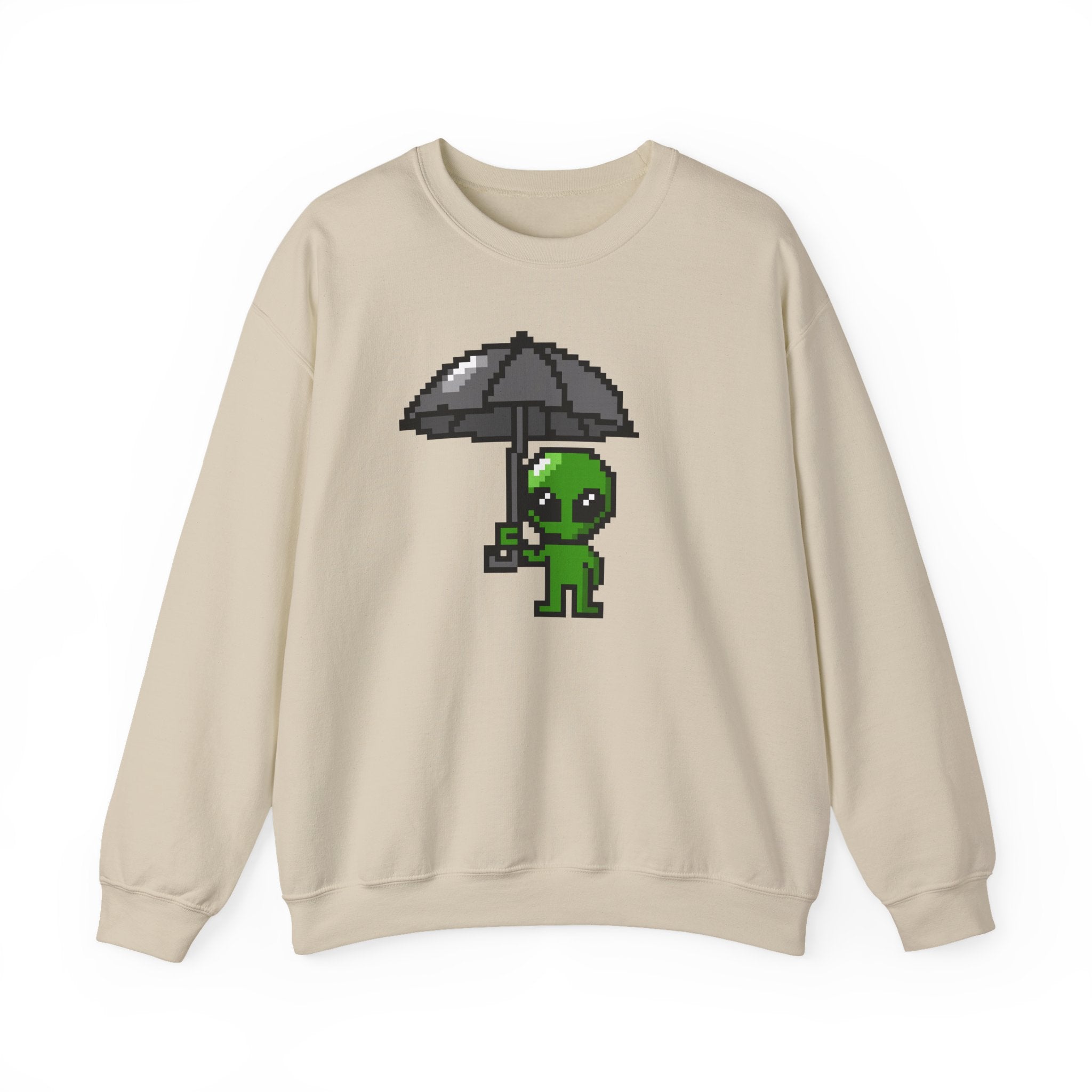 Pixel Alien Umbrella Sweatshirt — Cute Retro Gamer Crewneck