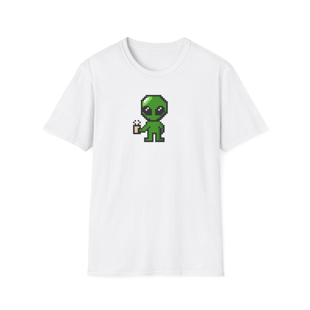 Pixel Alien Holding Coffee T-Shirt