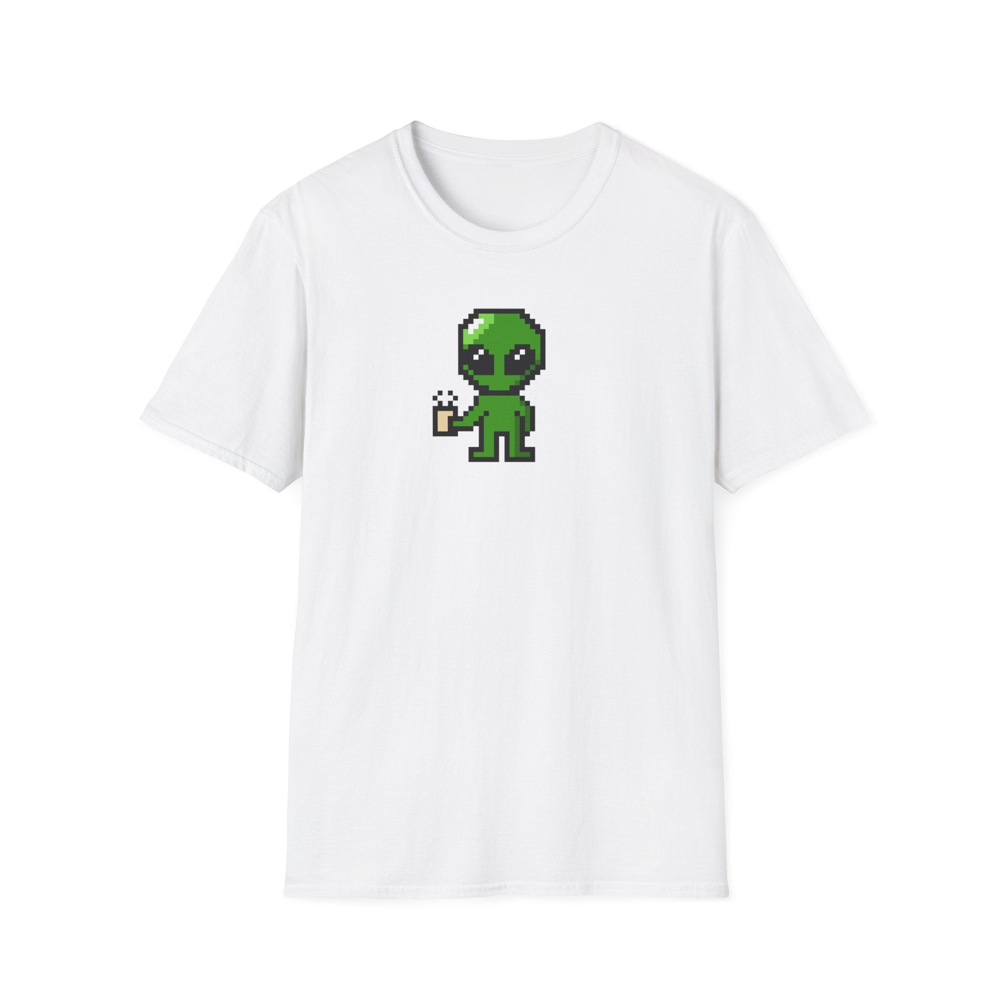 Pixel Alien Holding Coffee T-Shirt