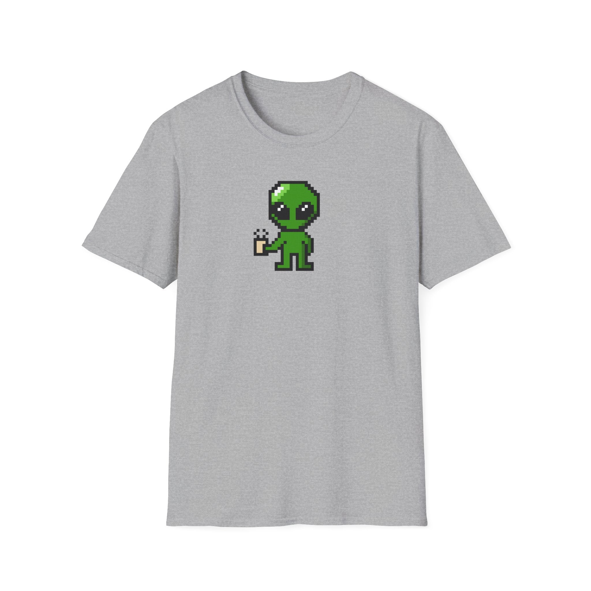 Pixel Alien Holding Coffee T-Shirt