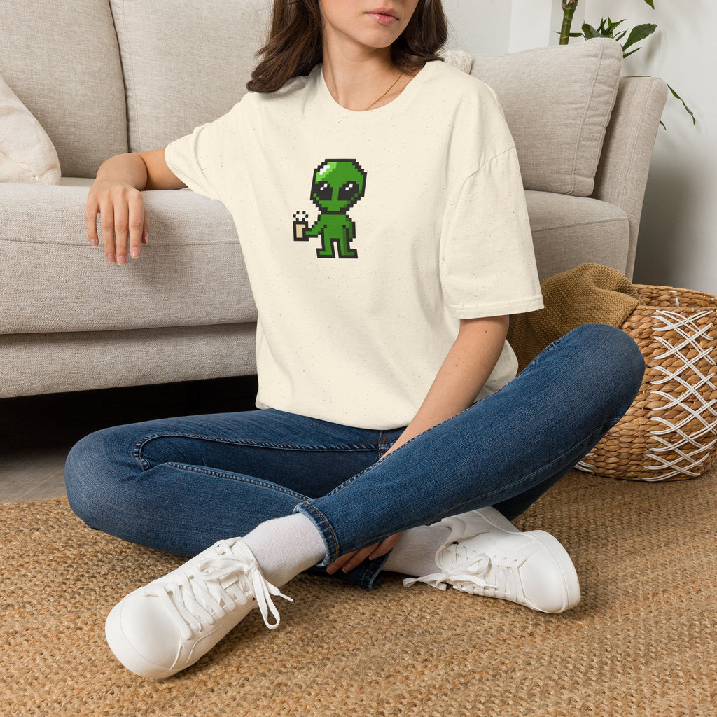 Pixel Alien Holding Coffee T-Shirt