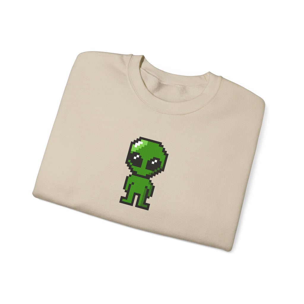 Pixel Alien Crewneck Sweatshirt — Cute Retro 8-Bit Green Alien Graphic