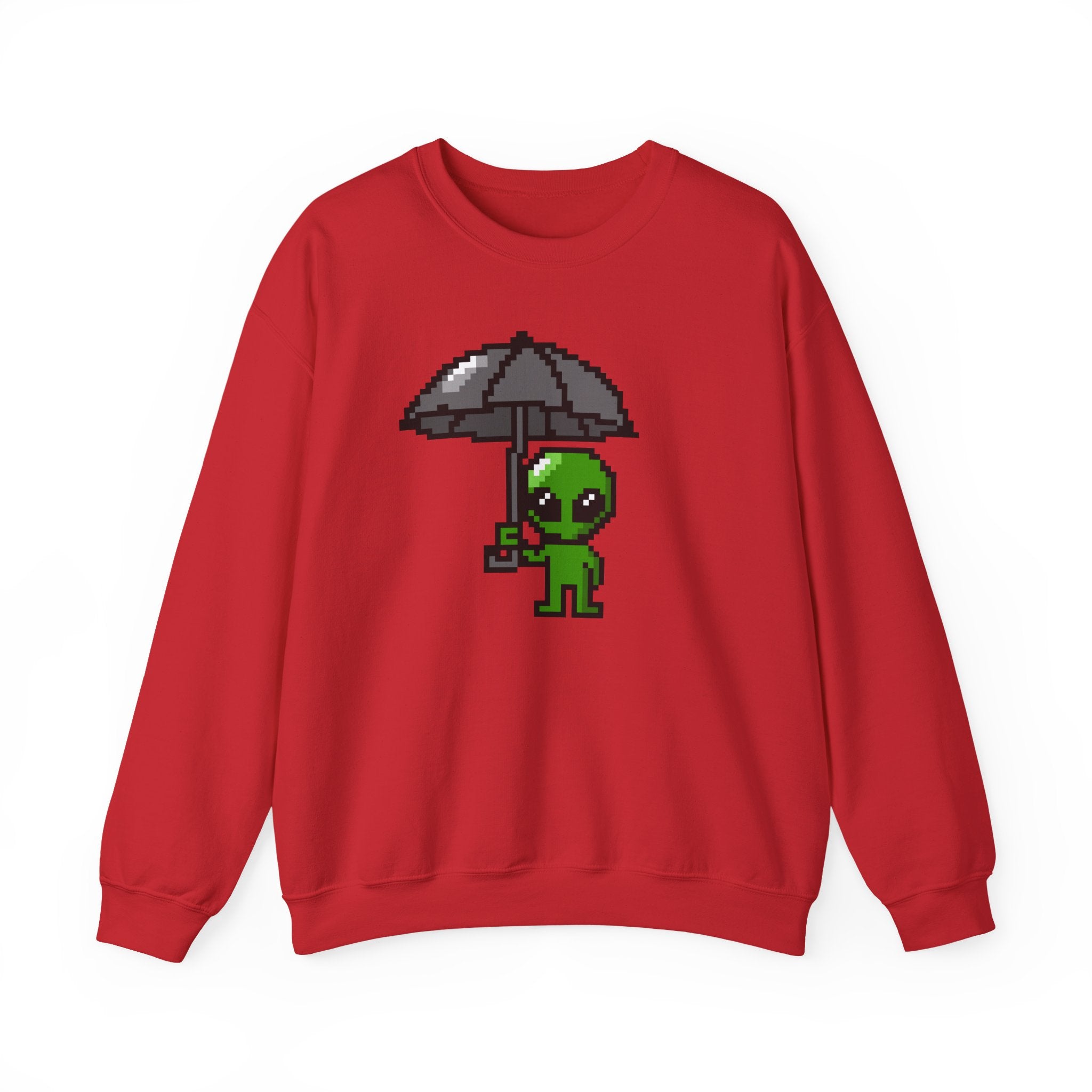 Pixel Alien Umbrella Sweatshirt — Cute Retro Gamer Crewneck