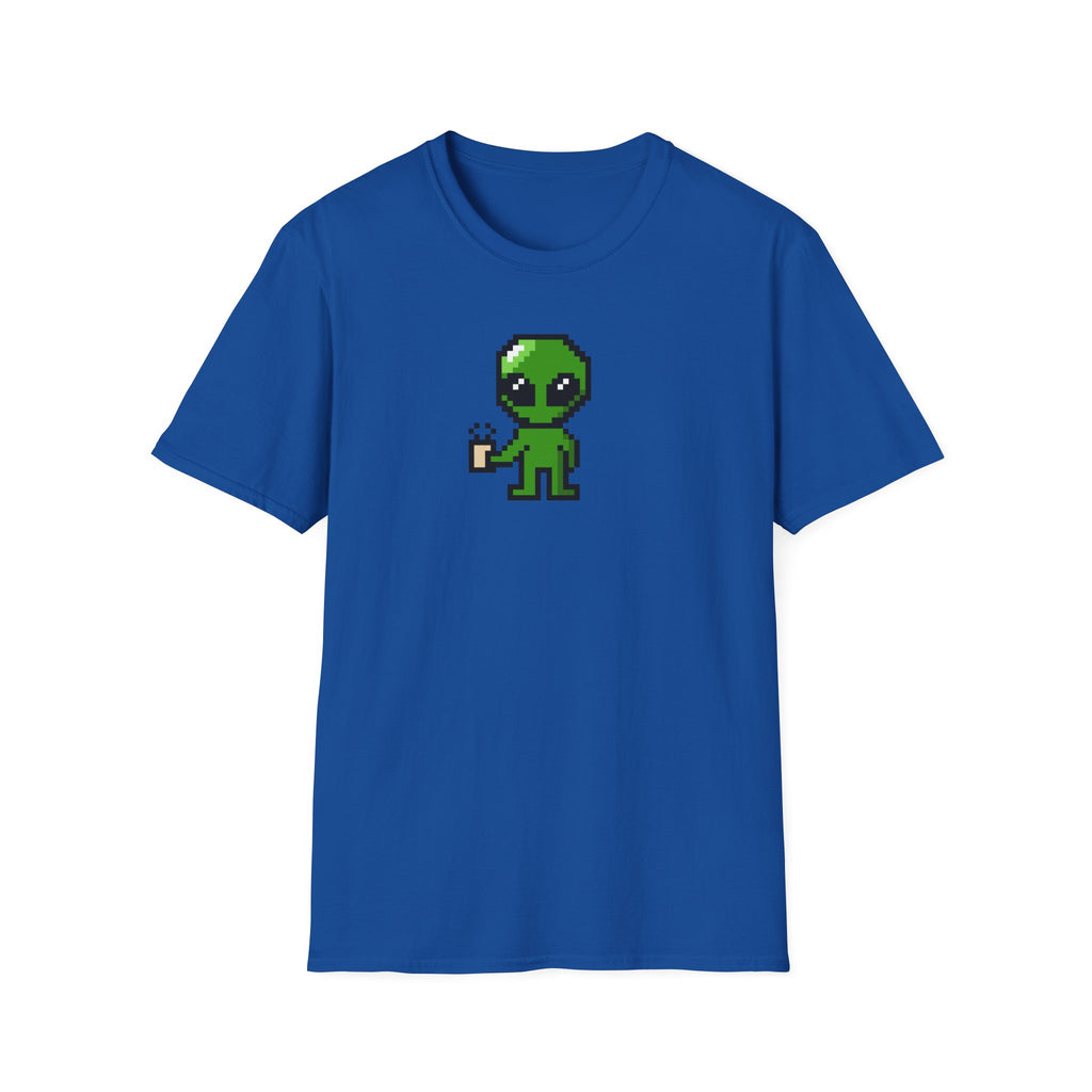 Pixel Alien Holding Coffee T-Shirt