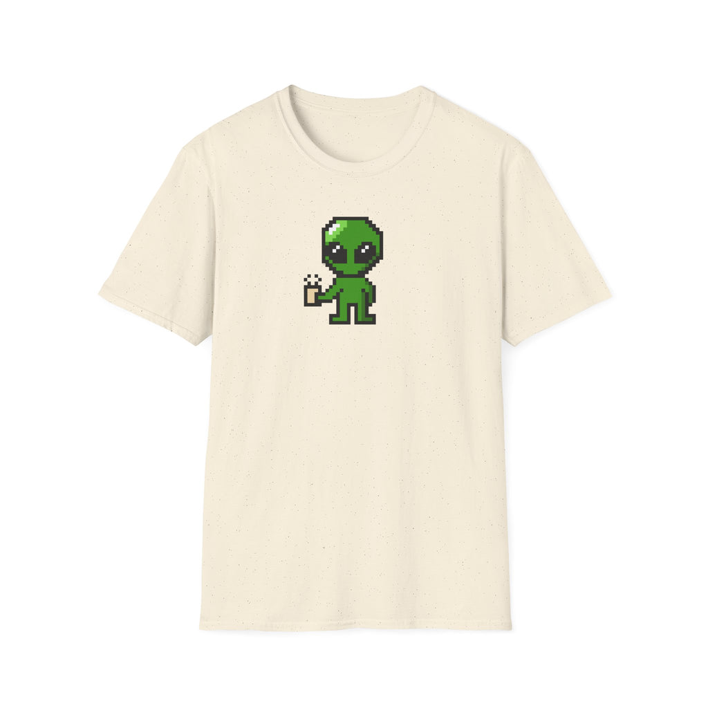 Pixel Alien Holding Coffee T-Shirt