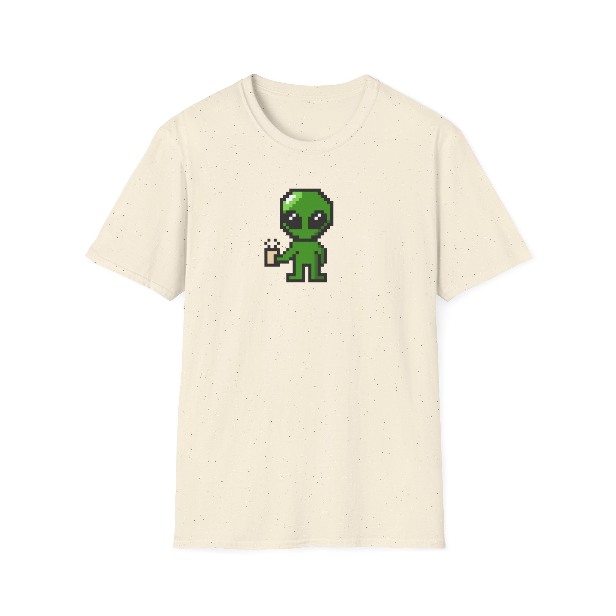 Pixel Alien Holding Coffee T-Shirt