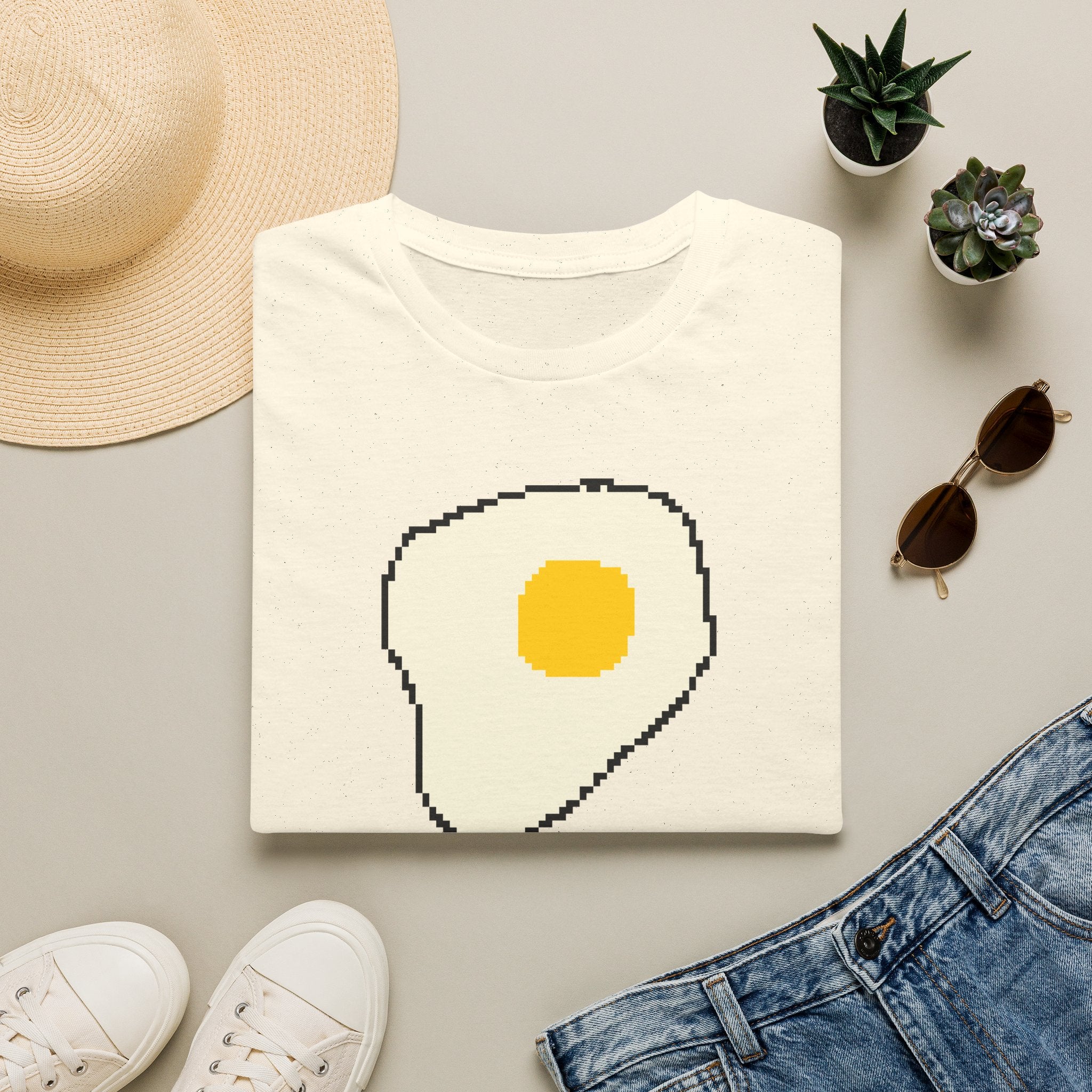 Pixel Fried Egg T-Shirt — Cute Retro Breakfast Graphic Tee