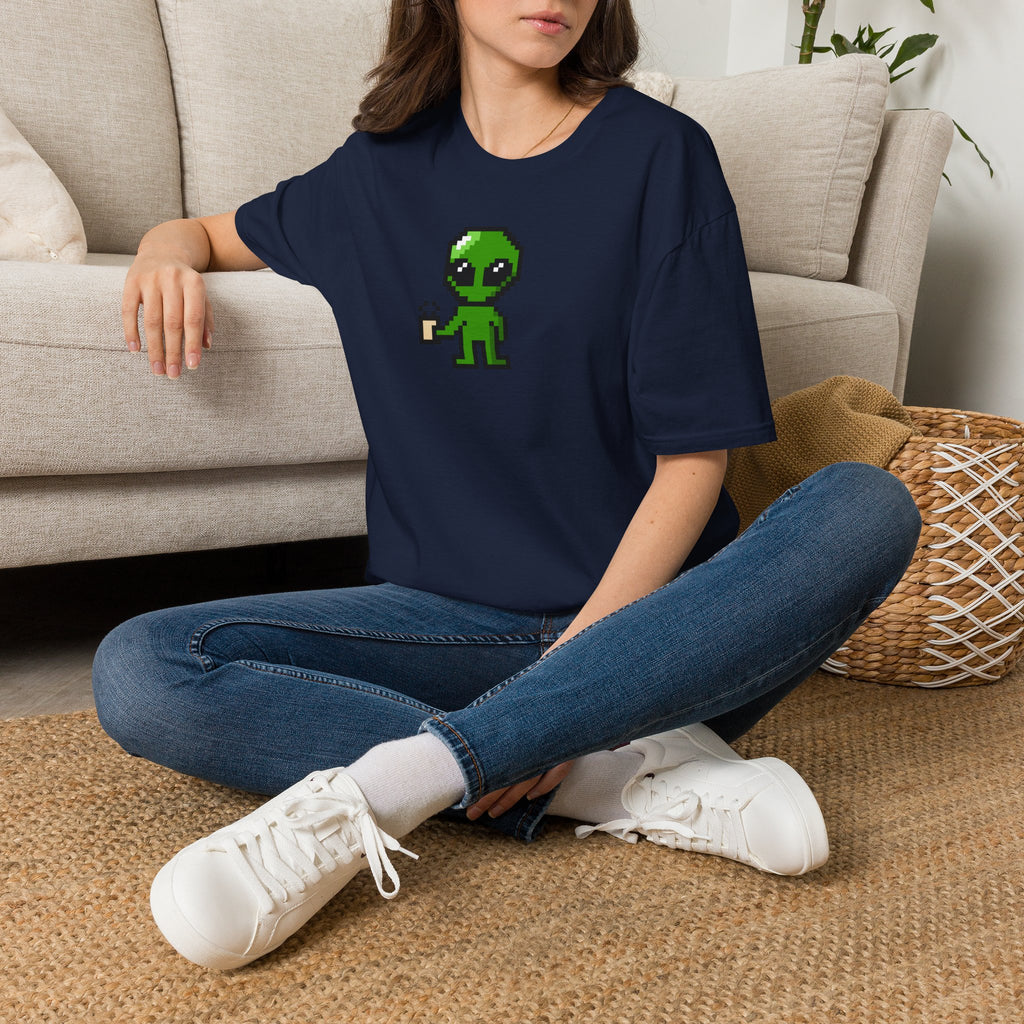Pixel Alien Holding Coffee T-Shirt