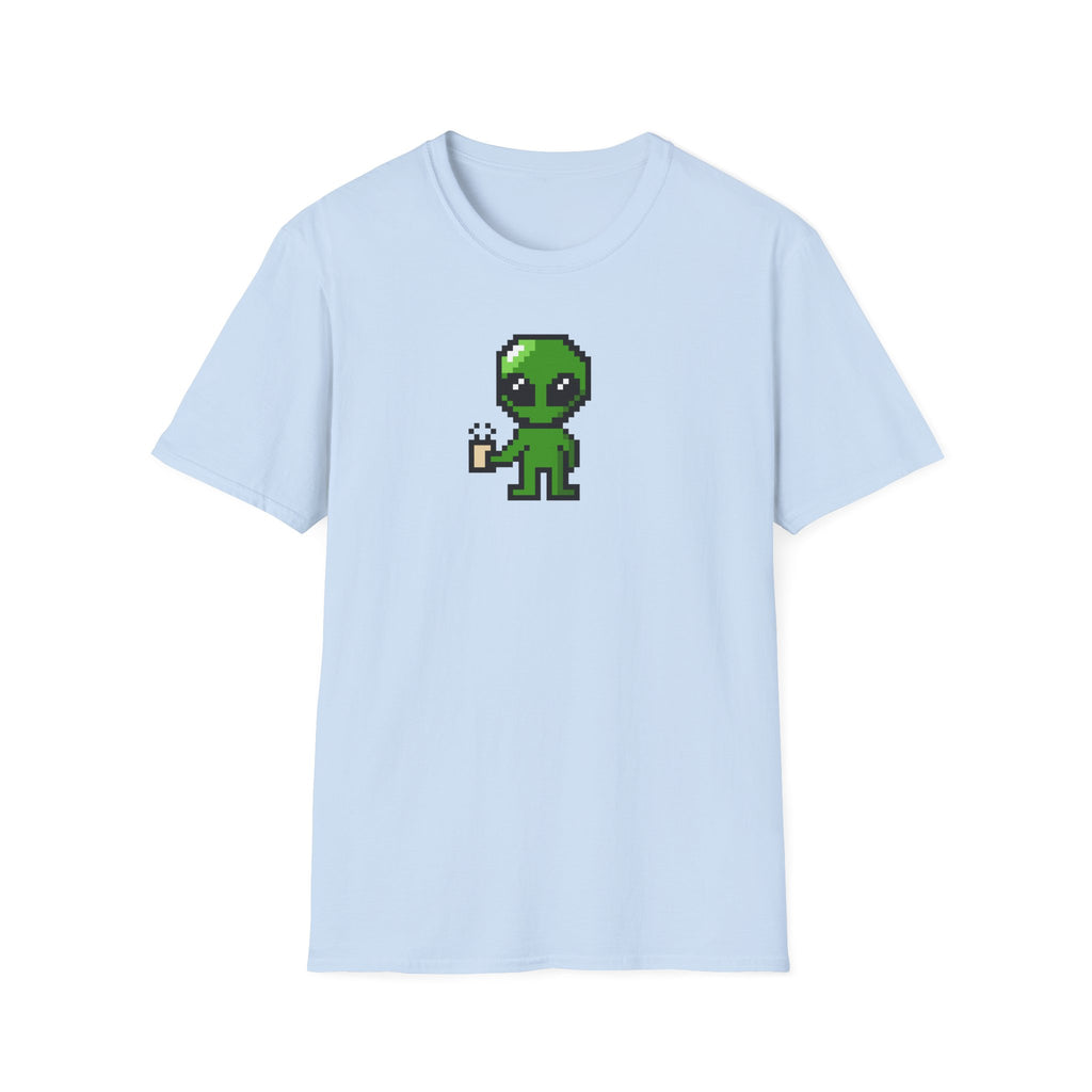 Pixel Alien Holding Coffee T-Shirt