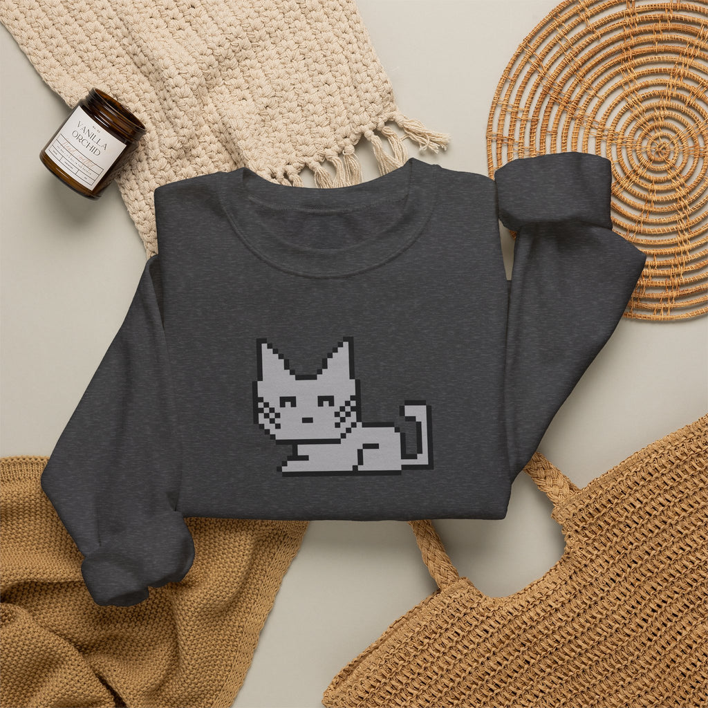 Pixel Cat Crewneck Sweatshirt — Retro 8‑Bit Cat Graphic
