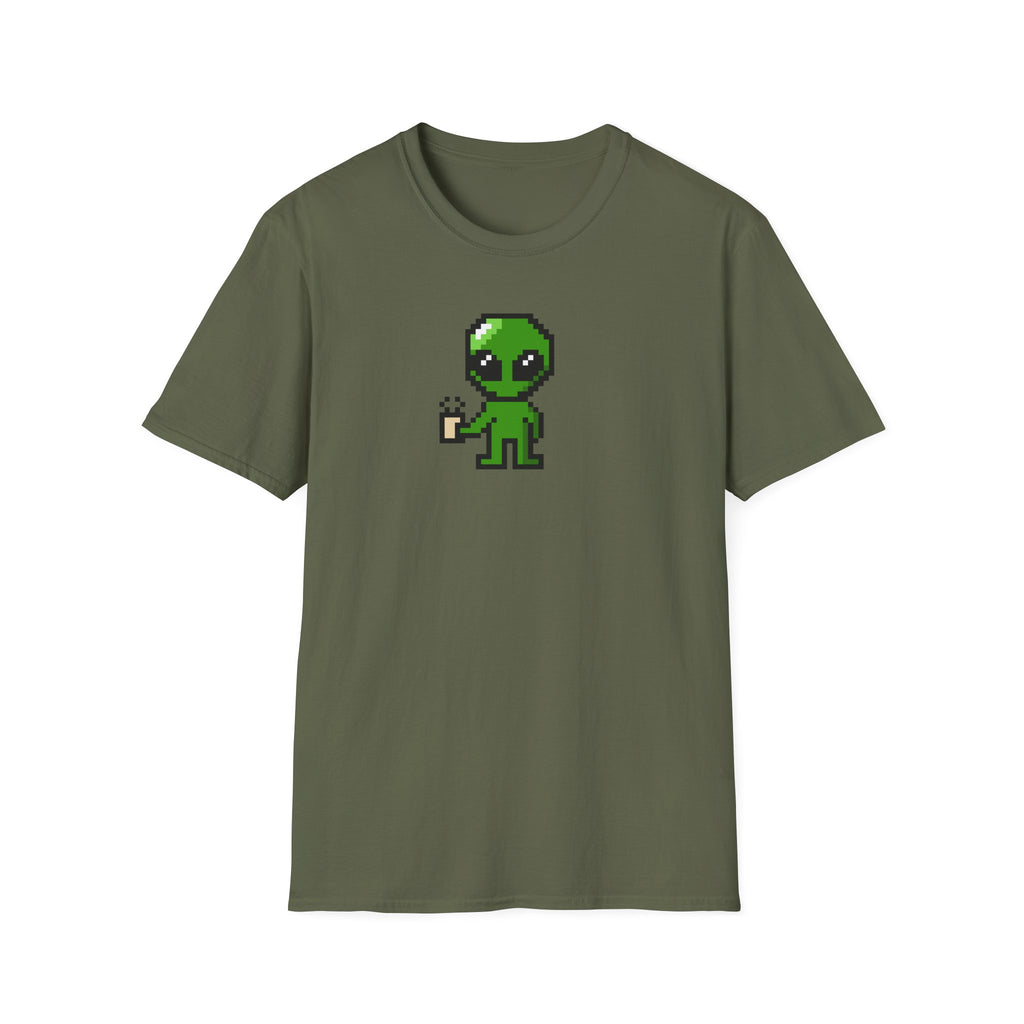 Pixel Alien Holding Coffee T-Shirt