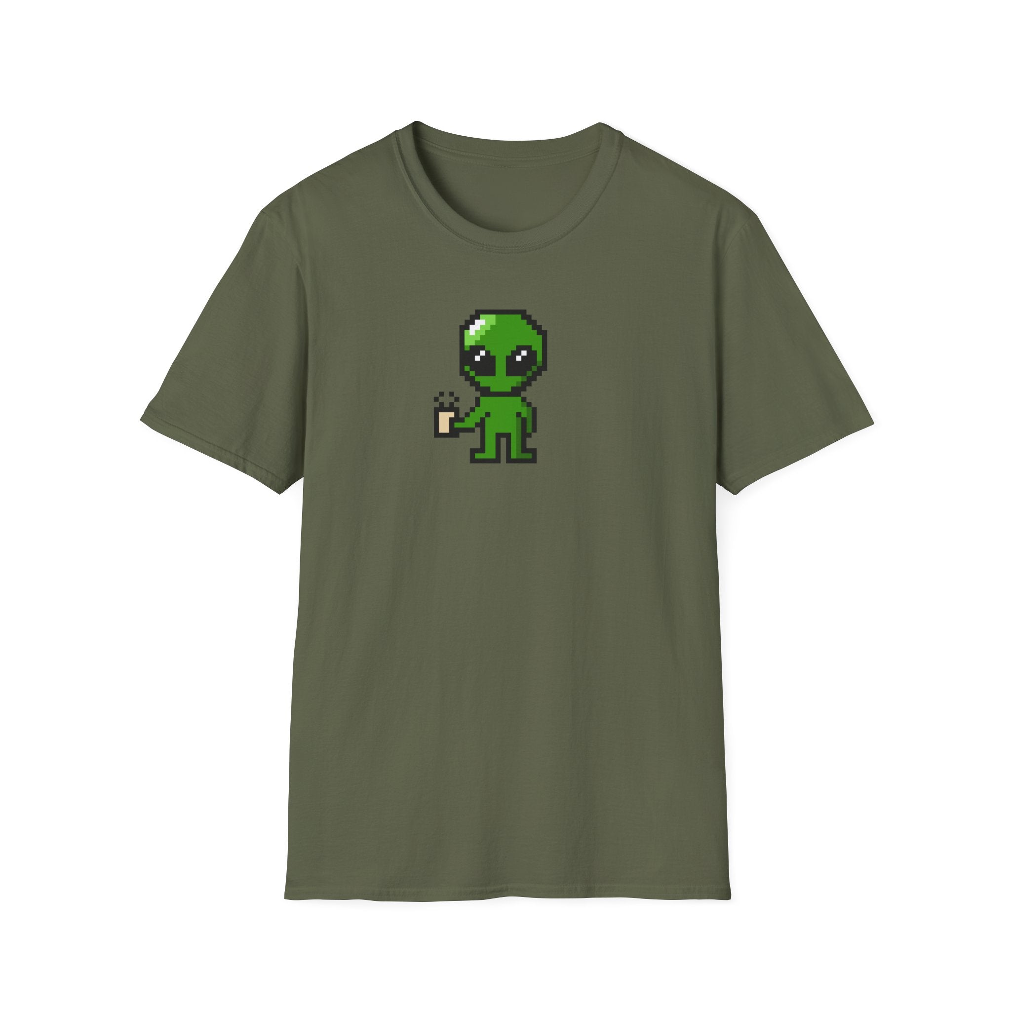 Pixel Alien Holding Coffee T-Shirt
