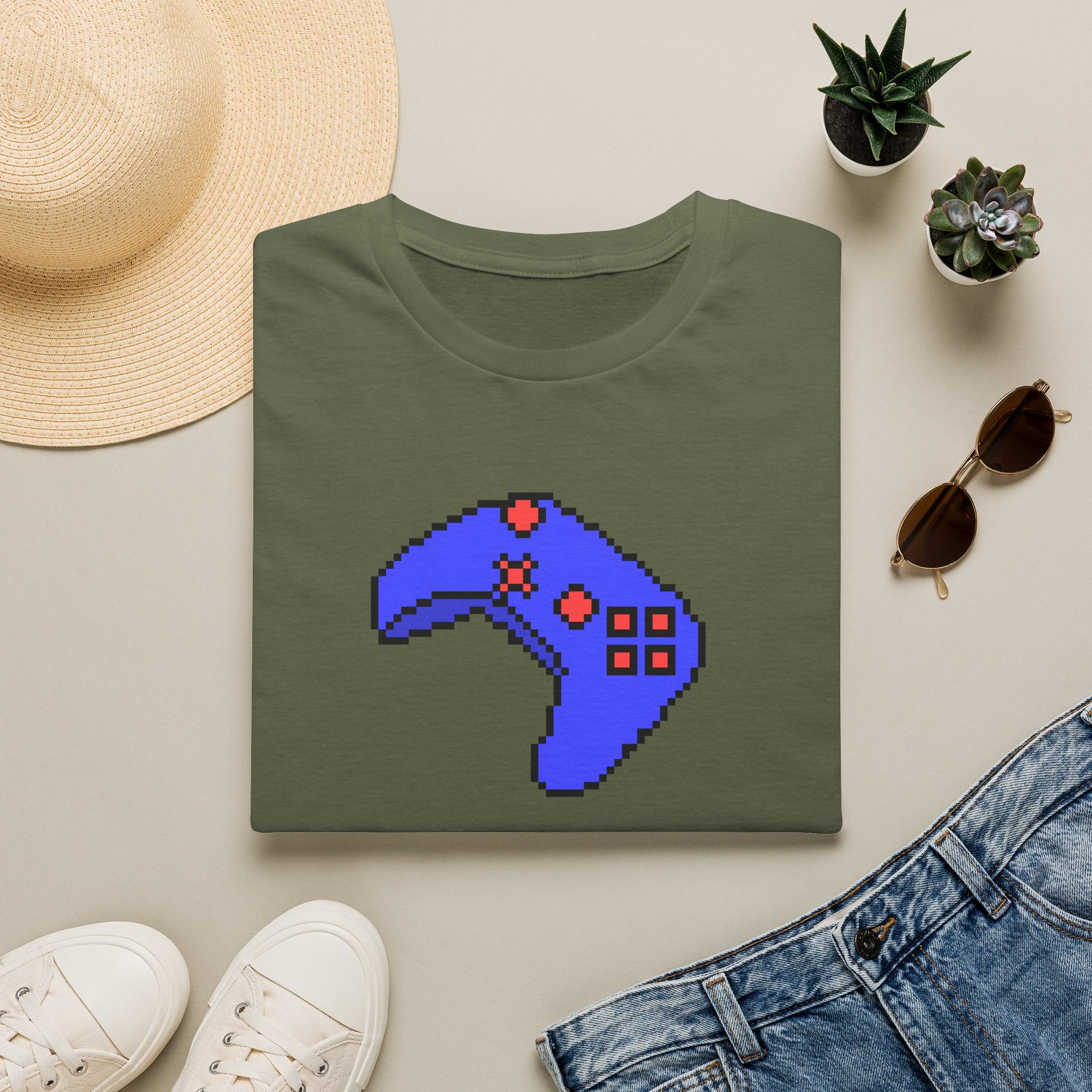 Pixel Blue Gamepad T-Shirt — Retro Gamer Controller Tee