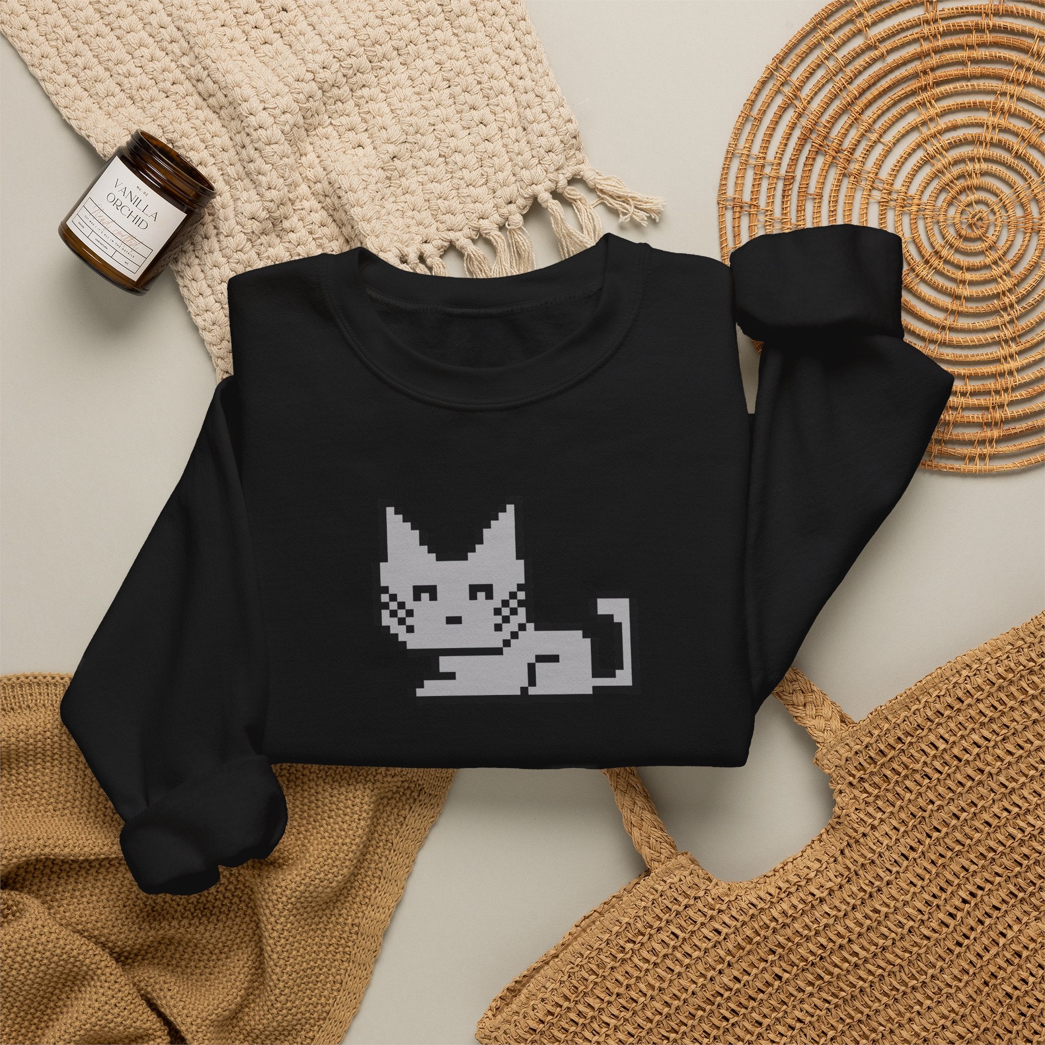 Pixel Cat Crewneck Sweatshirt — Retro 8‑Bit Cat Graphic