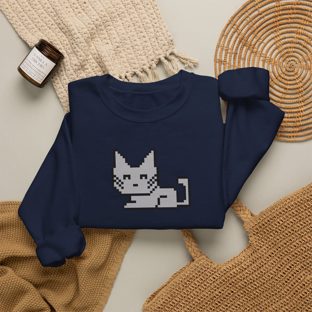 Pixel Cat Crewneck Sweatshirt — Retro 8‑Bit Cat Graphic
