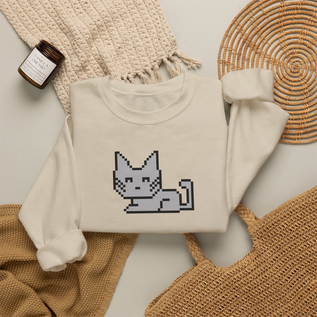 Pixel Cat Crewneck Sweatshirt — Retro 8‑Bit Cat Graphic