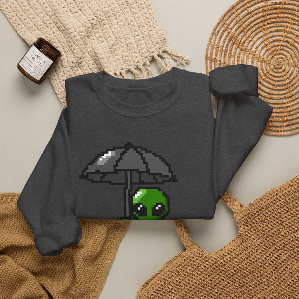 Pixel Alien Umbrella Sweatshirt — Cute Retro Gamer Crewneck