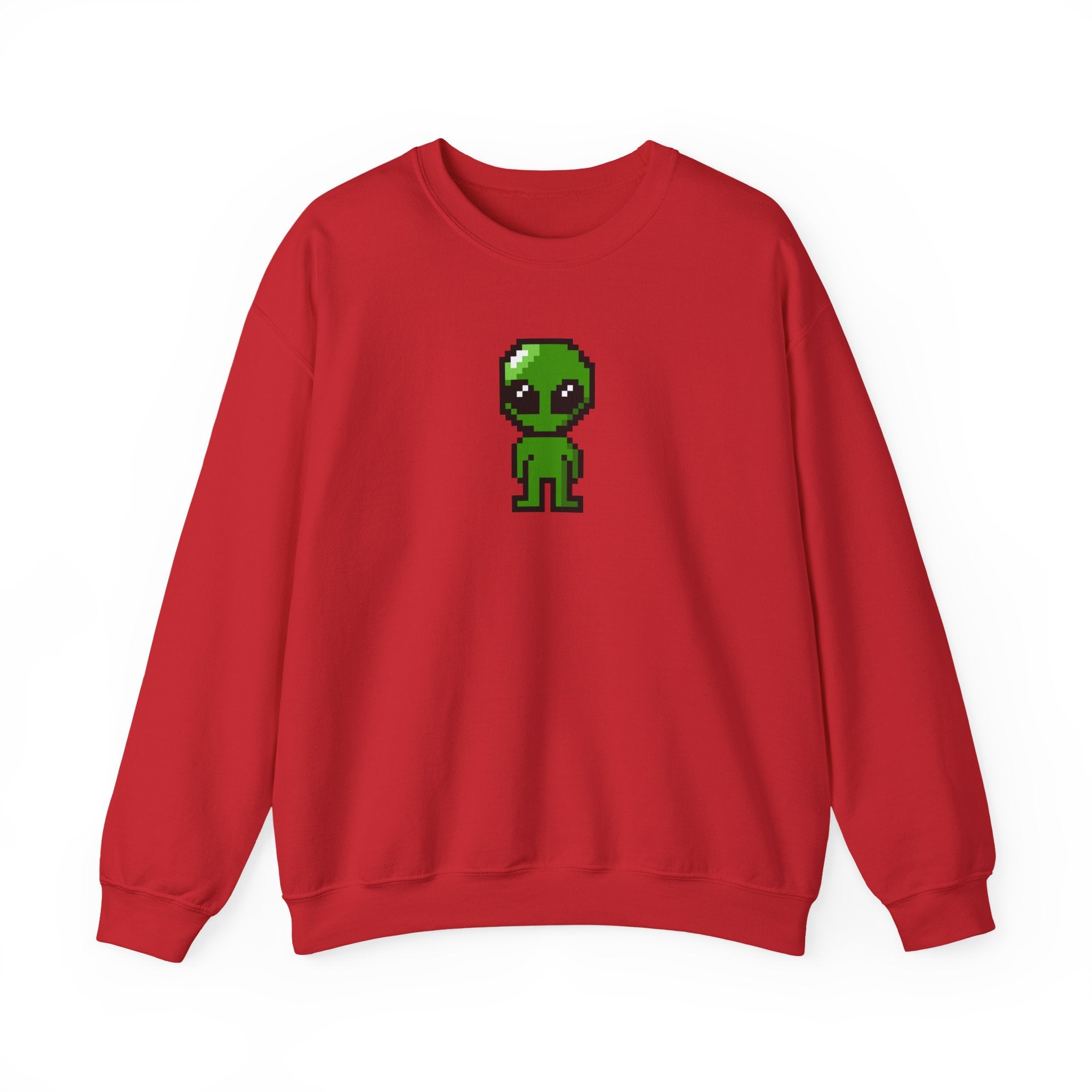 Pixel Alien Crewneck Sweatshirt — Cute Retro 8-Bit Green Alien Graphic