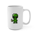15oz Pixel Alien Coffee Mug – Retro Cute Alien Holding Drink