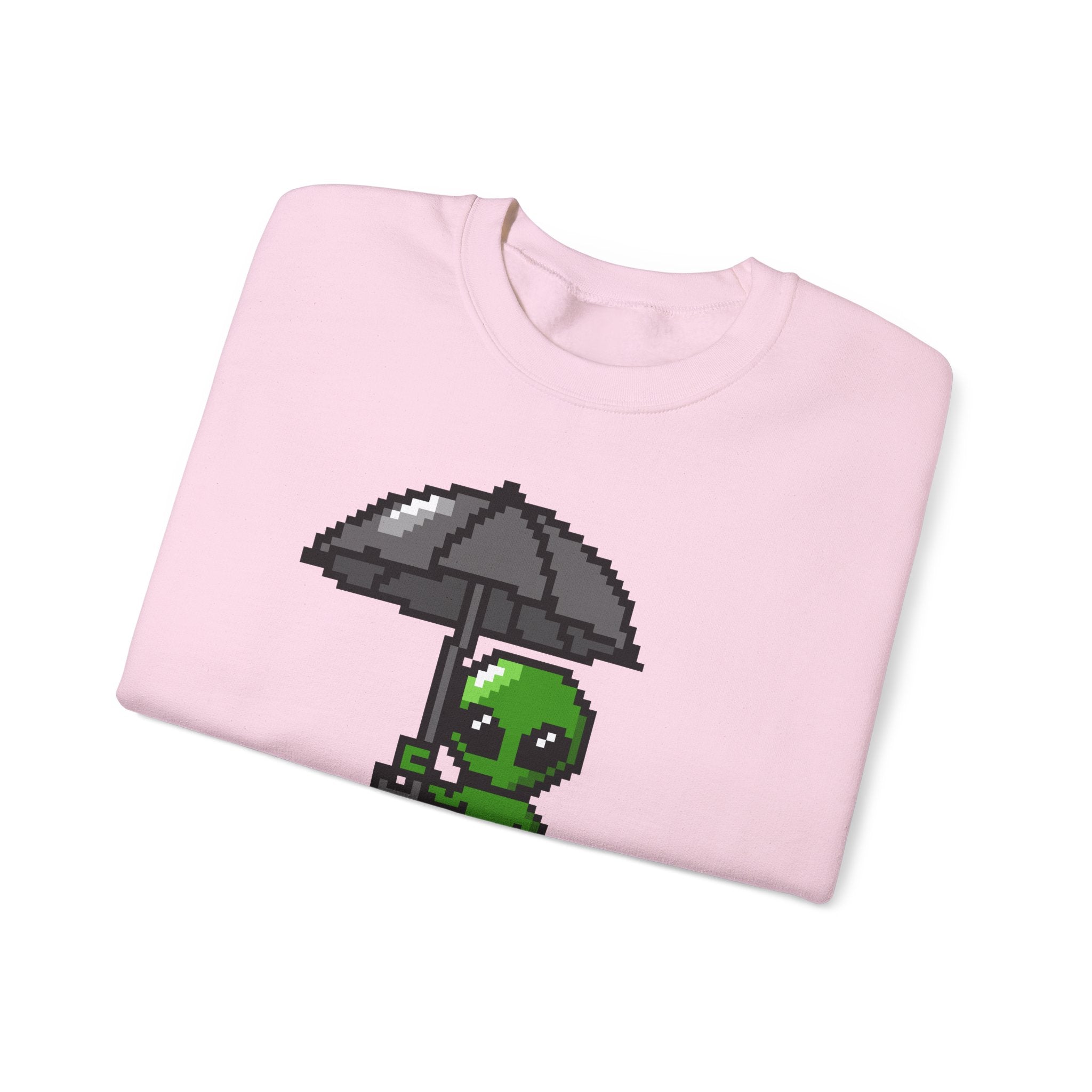 Pixel Alien Umbrella Sweatshirt — Cute Retro Gamer Crewneck