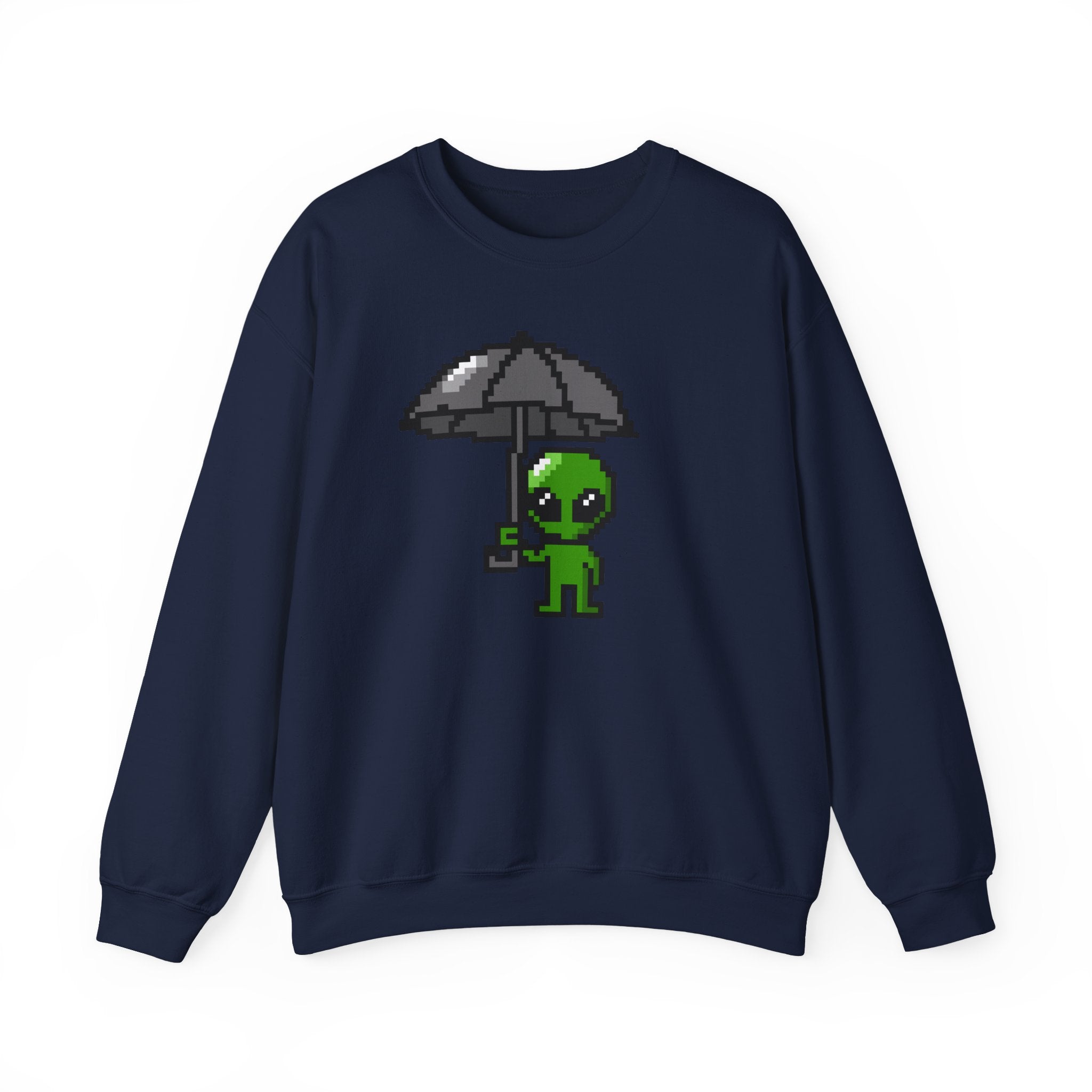 Pixel Alien Umbrella Sweatshirt — Cute Retro Gamer Crewneck