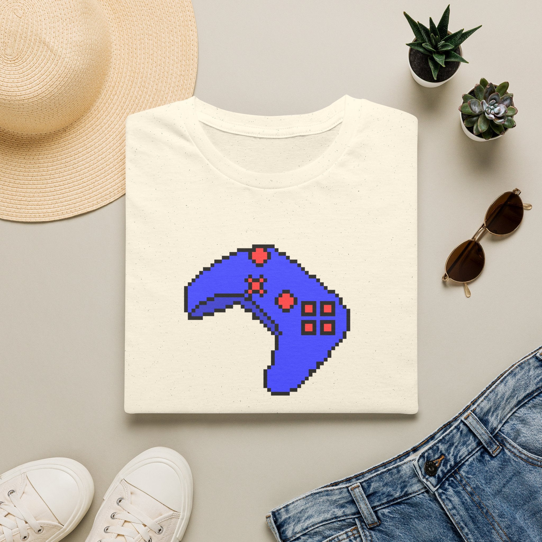 Pixel Blue Gamepad T-Shirt — Retro Gamer Controller Tee