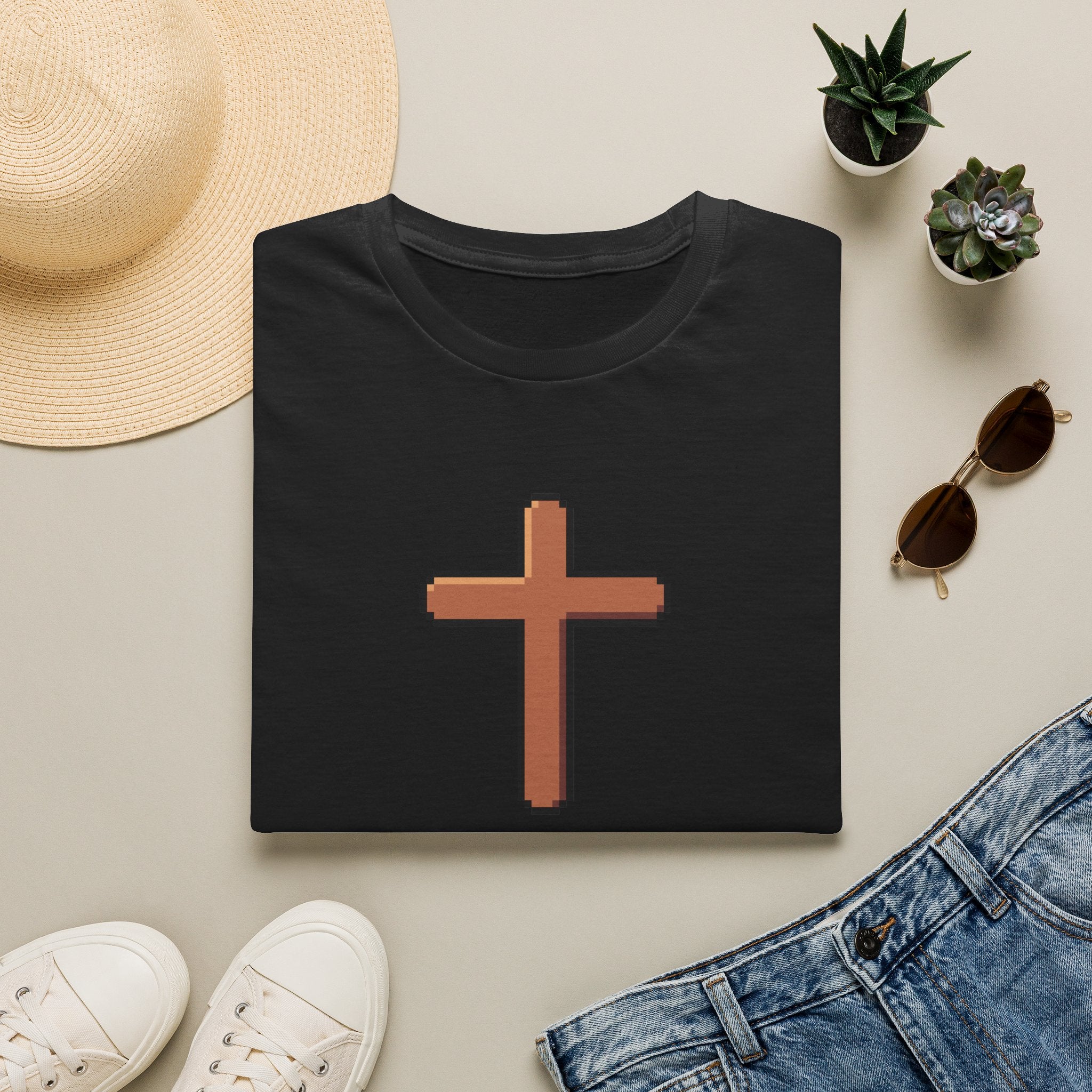 Pixel Cross T-Shirt — Minimal Christian Faith Graphic Tee