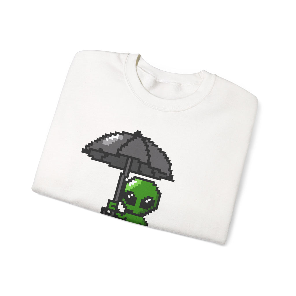 Pixel Alien Umbrella Sweatshirt — Cute Retro Gamer Crewneck