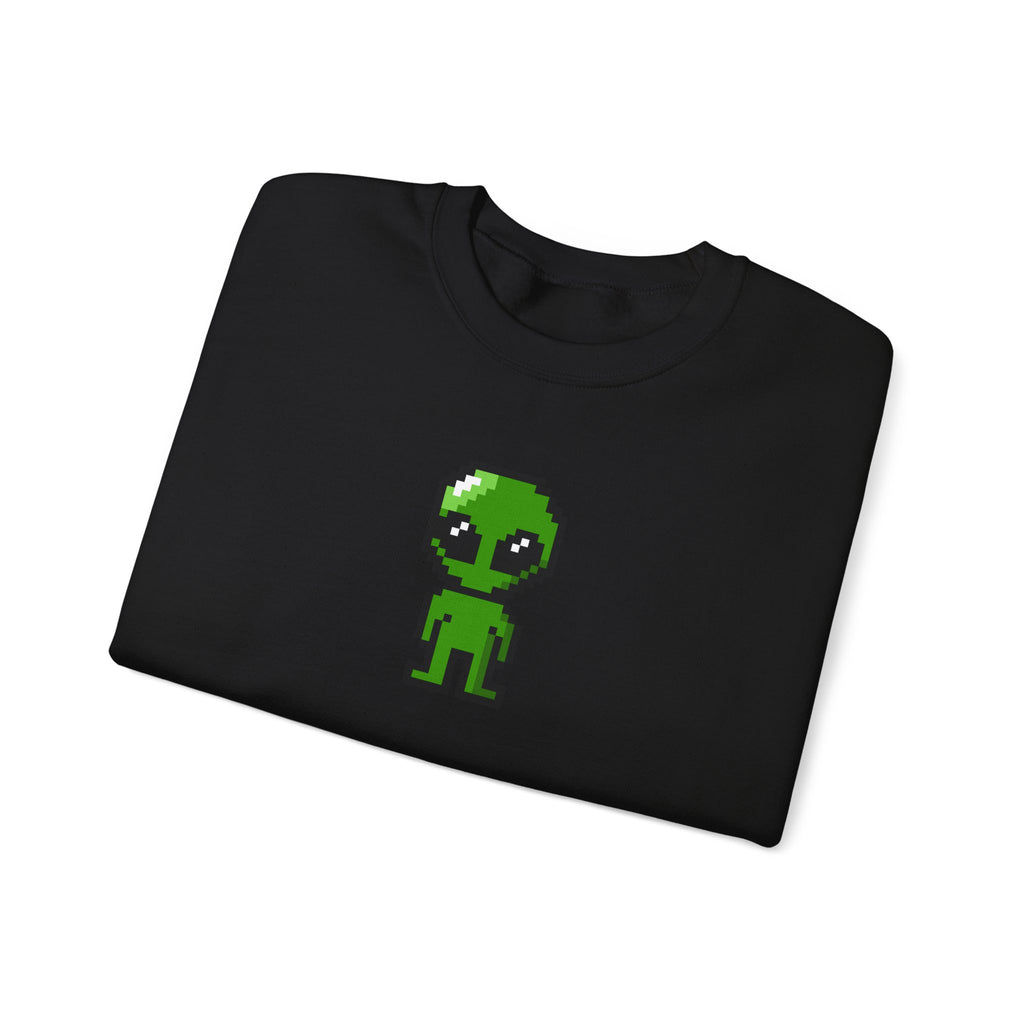 Pixel Alien Crewneck Sweatshirt — Cute Retro 8-Bit Green Alien Graphic