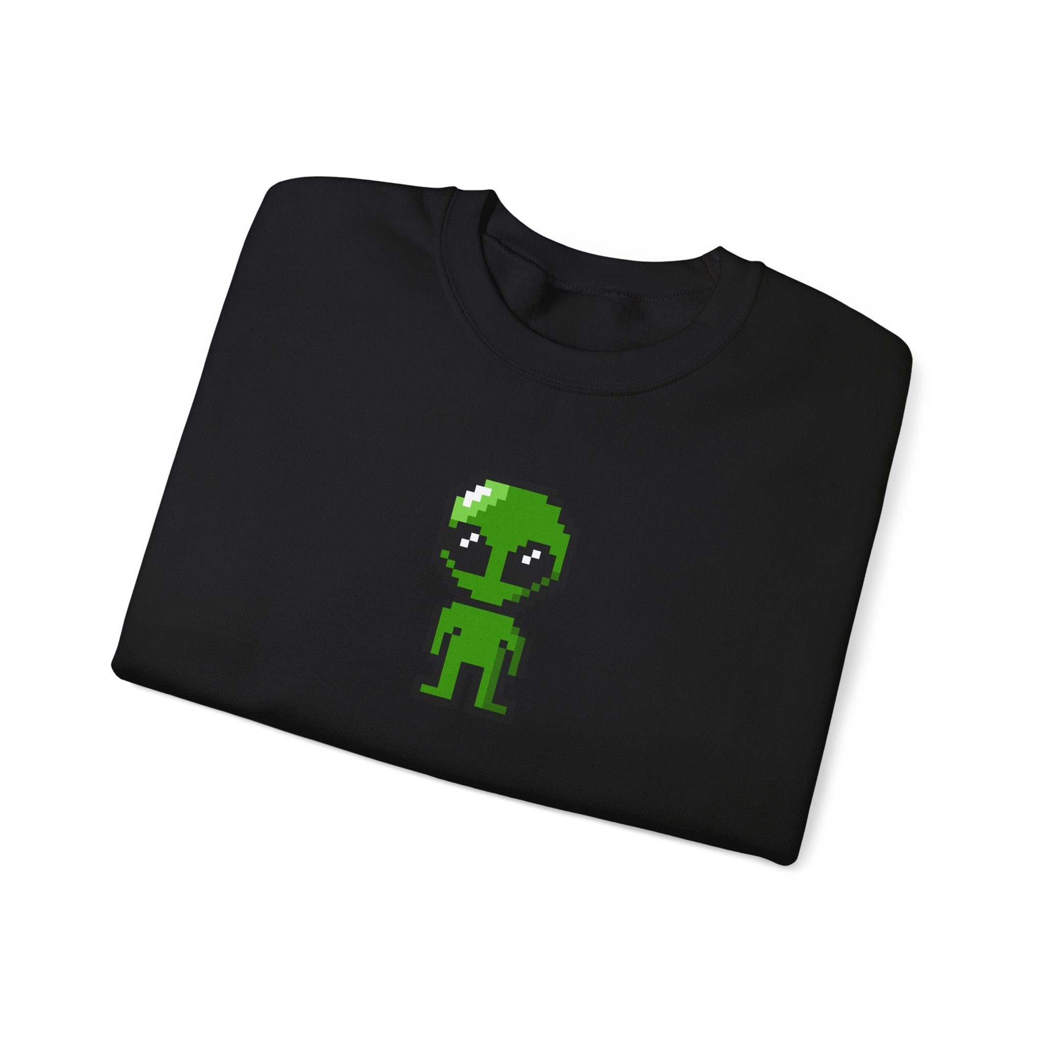 Pixel Alien Crewneck Sweatshirt — Cute Retro 8-Bit Green Alien Graphic
