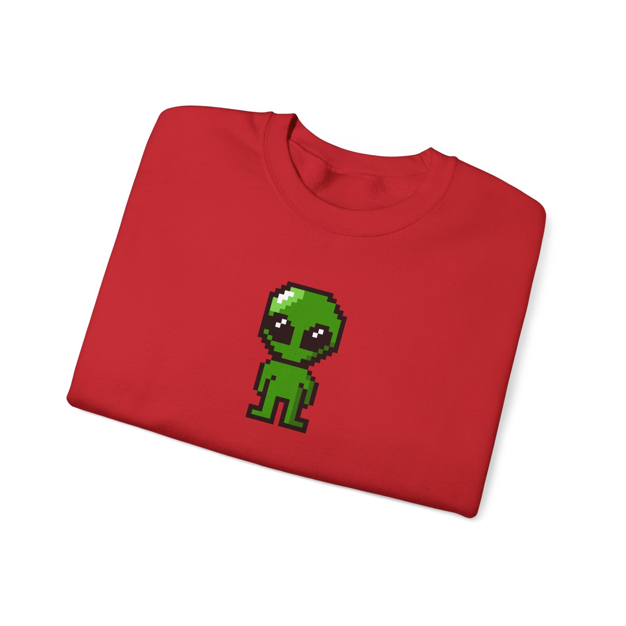 Pixel Alien Crewneck Sweatshirt — Cute Retro 8-Bit Green Alien Graphic
