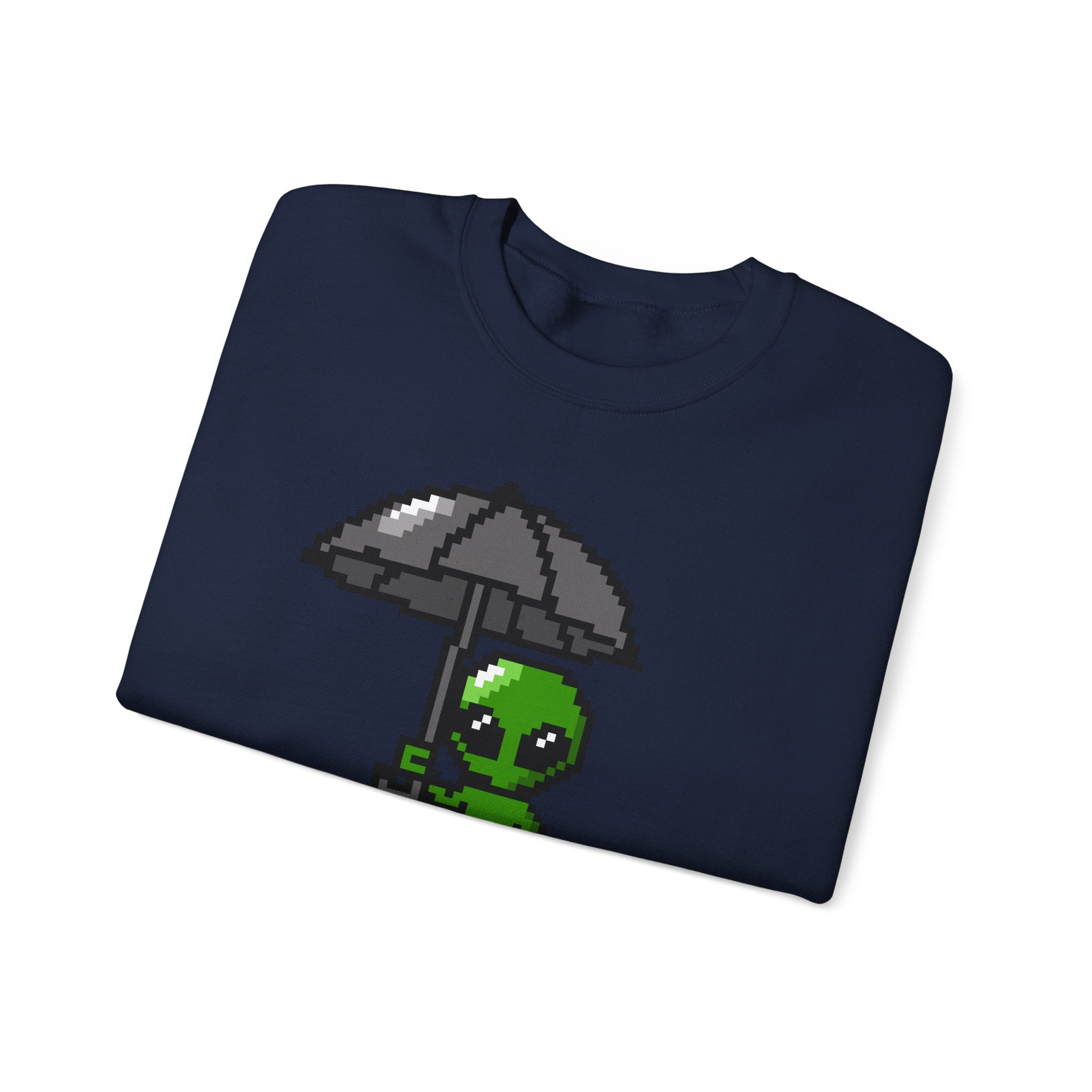 Pixel Alien Umbrella Sweatshirt — Cute Retro Gamer Crewneck