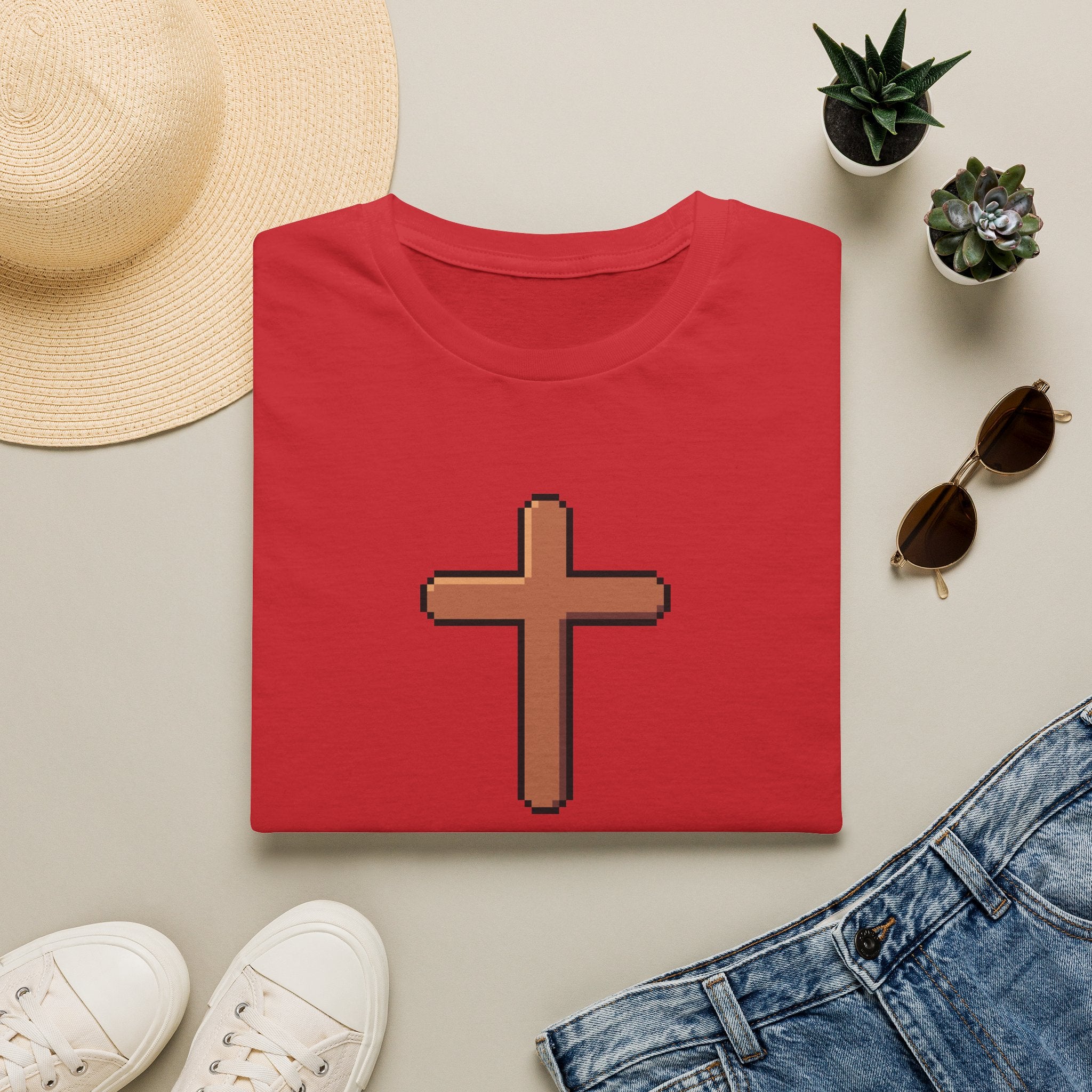 Pixel Cross T-Shirt — Minimal Christian Faith Graphic Tee