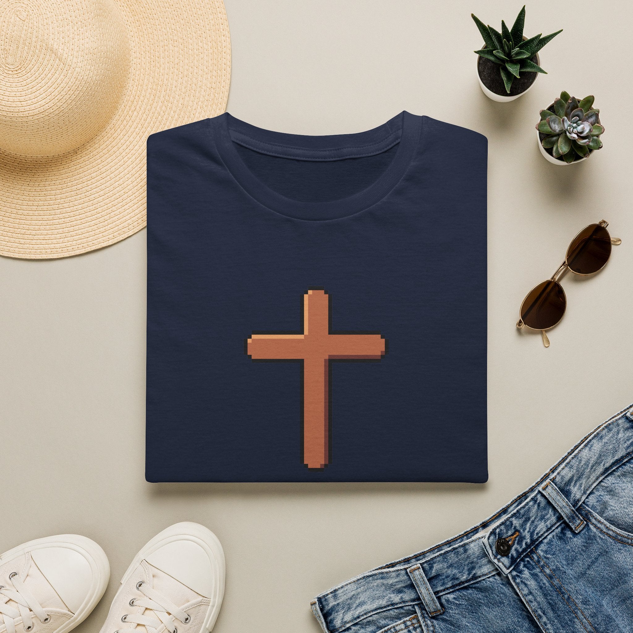Pixel Cross T-Shirt — Minimal Christian Faith Graphic Tee