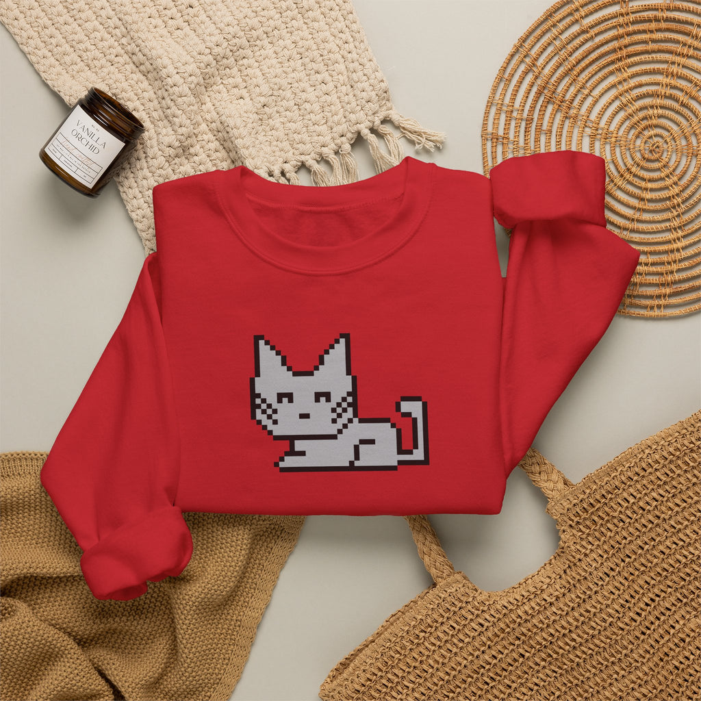 Pixel Cat Crewneck Sweatshirt — Retro 8‑Bit Cat Graphic