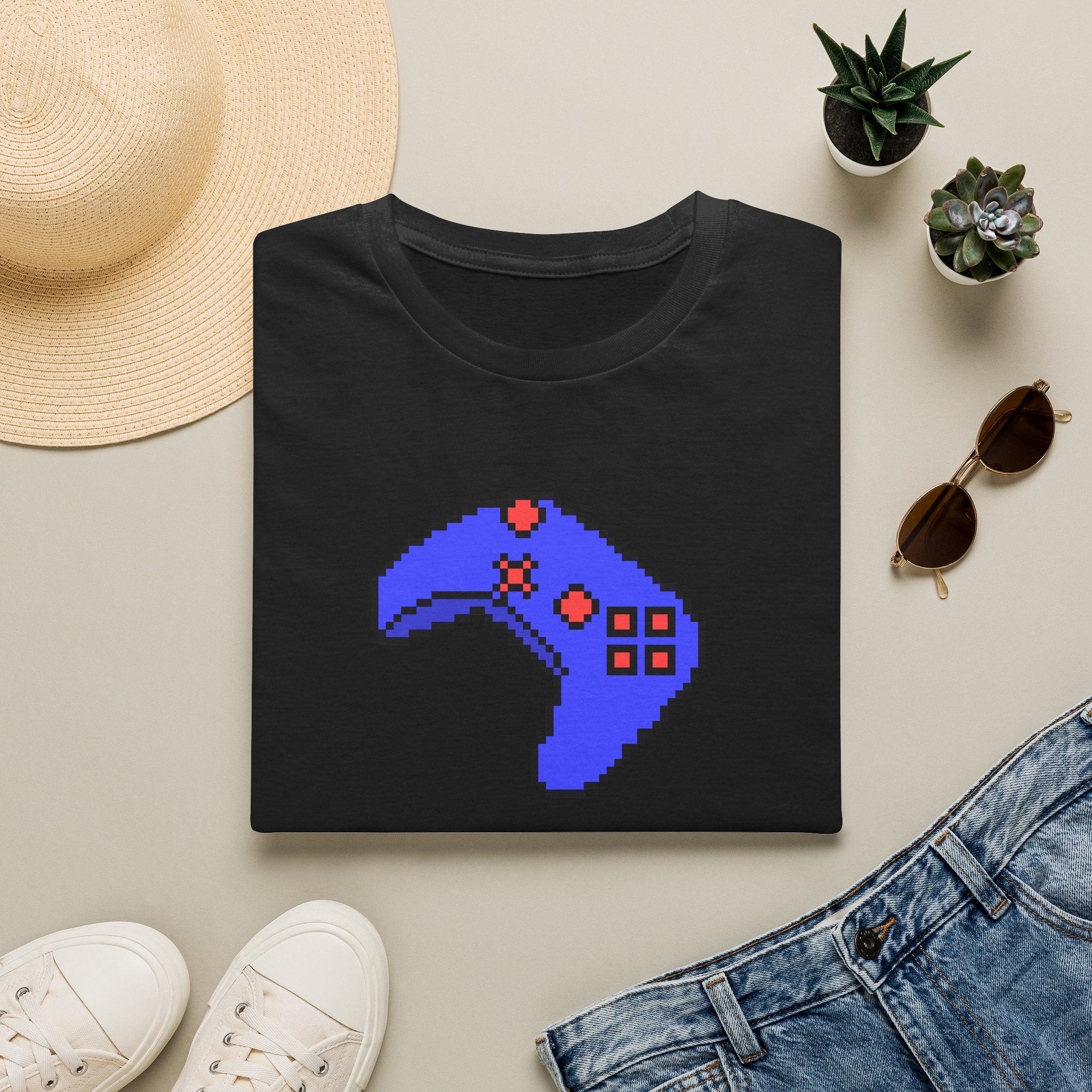 Pixel Blue Gamepad T-Shirt — Retro Gamer Controller Tee